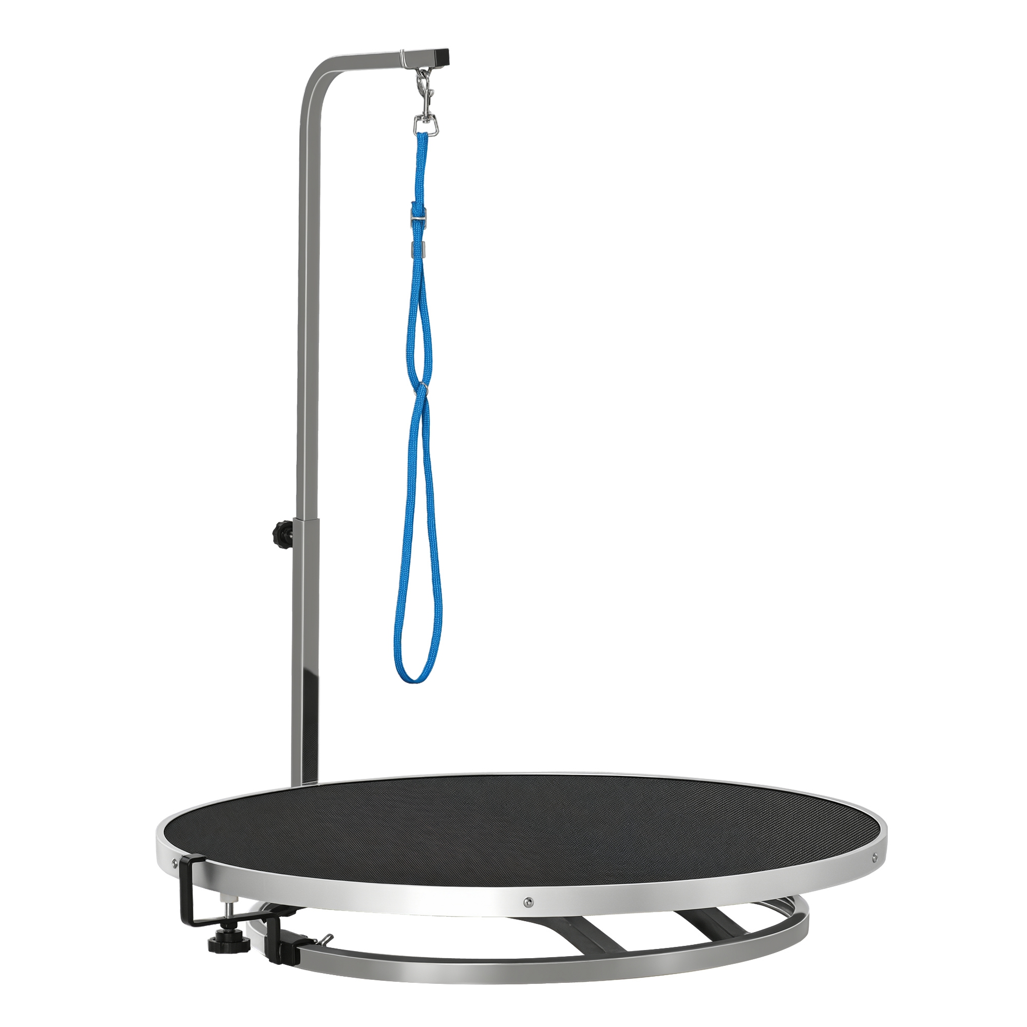 Trimmtisch für Hunde drehbar Hundepflegetisch mit höhenverstellbarem Galgen Schlinge rutschfest Oberfläche Haustierpflegetisch für Haushaltsbaden Haartrocken bis 40 kg Ø65 x 72H cm Schwarz