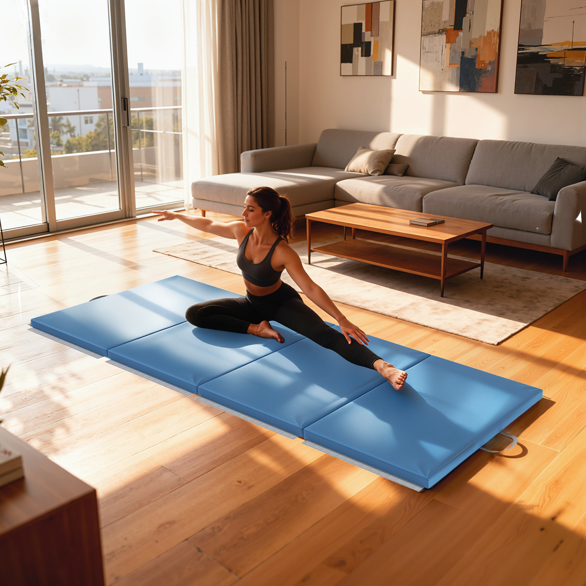 Trainingsmatte, Faltbare Fitnessmatte Sportmatte mit Griffen für Yoga, MMA, Fitness, Pilates 240 x 120 x 5 cm Hellblau