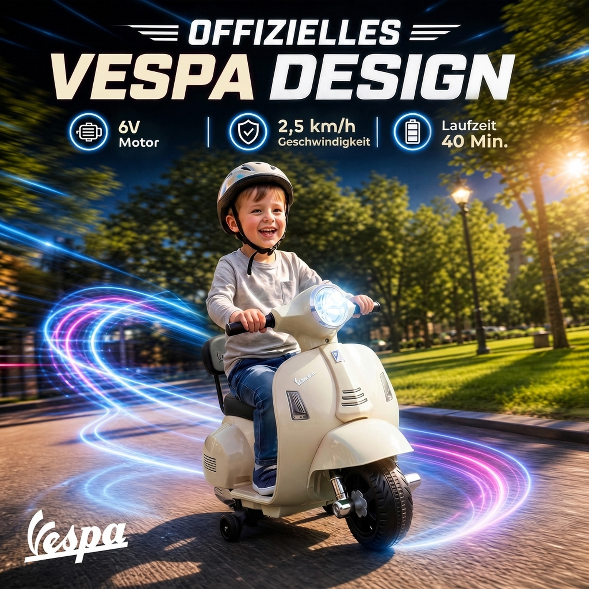 Elektro Motorrad Kinder Mini Vespa GTS 6V Elektromotorrad mit Lithium-Akku Ergonomischer Sitz Rückenlehne 1,5-3 Jahren
