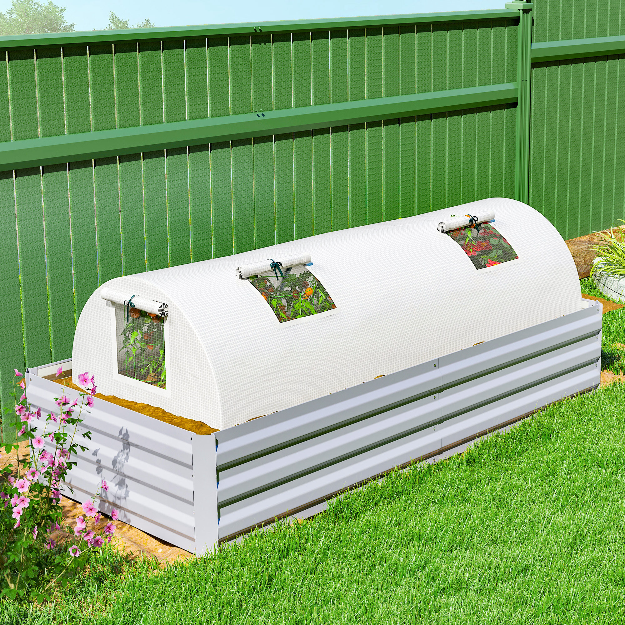 Foliengewächshaus, Mini-Tunnelgewächshaus mit Netz-Fenster, UV-beständig, Kunststoff-Folie, 200 x 80 x 45 cm, Weiß