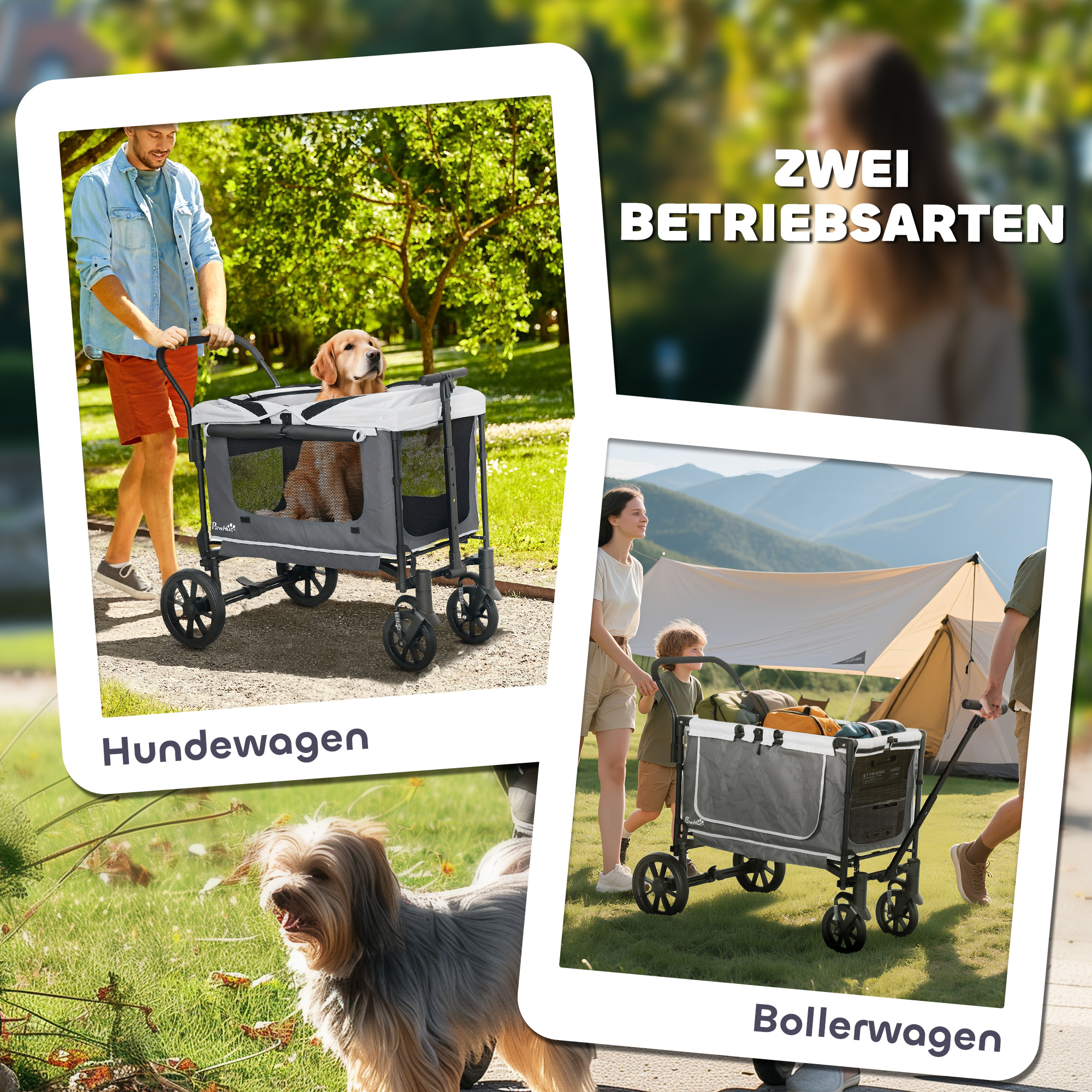 Hundewagen Hundebuggy klappbar für Hunde & Katzen bis 30 kg 110 x 65 x 102 cm Dunkelgrau
