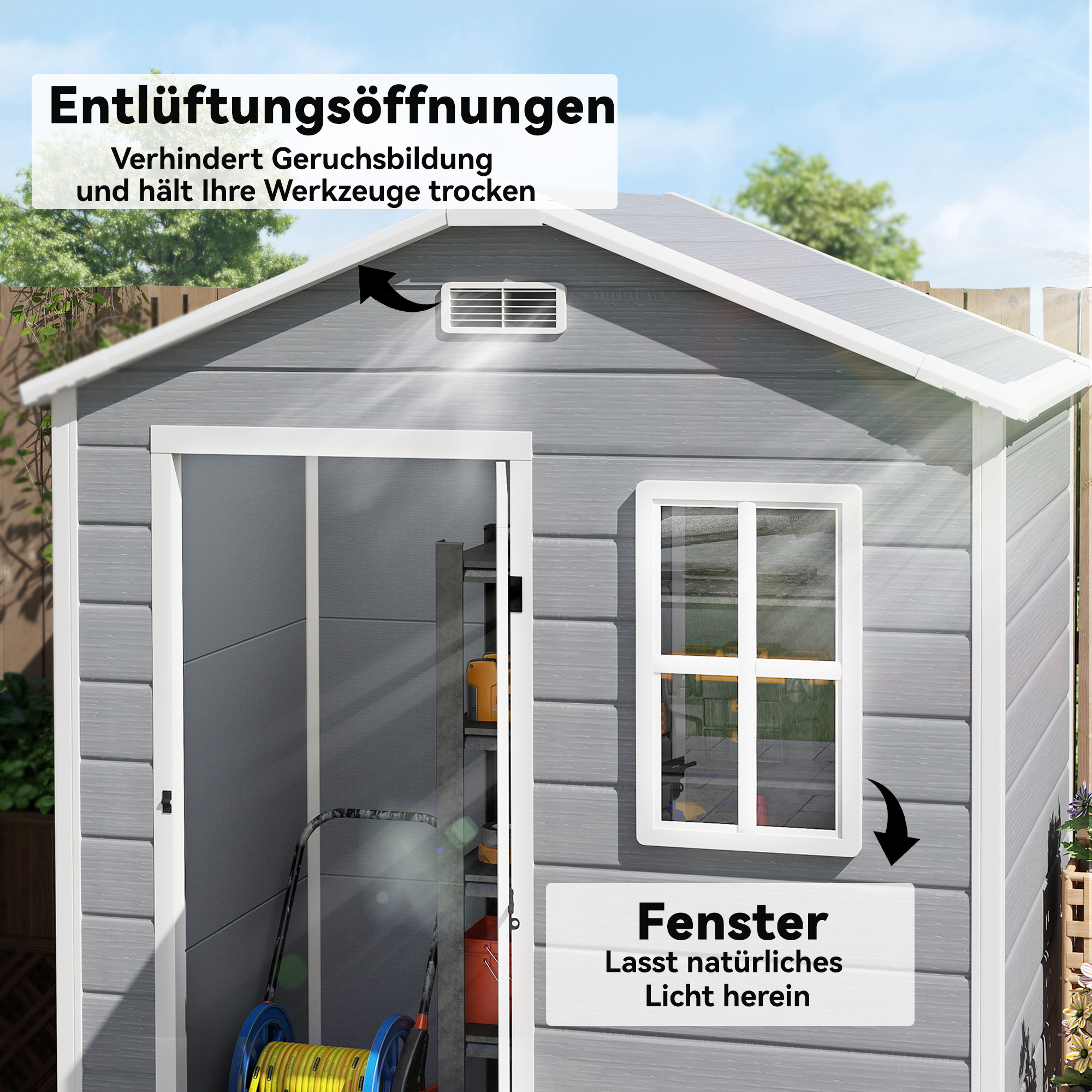 Gerätehaus 1,9m² 182 x 121 x 200cm Geräteschuppen mit Satteldach Boden Abschließbarer Tür