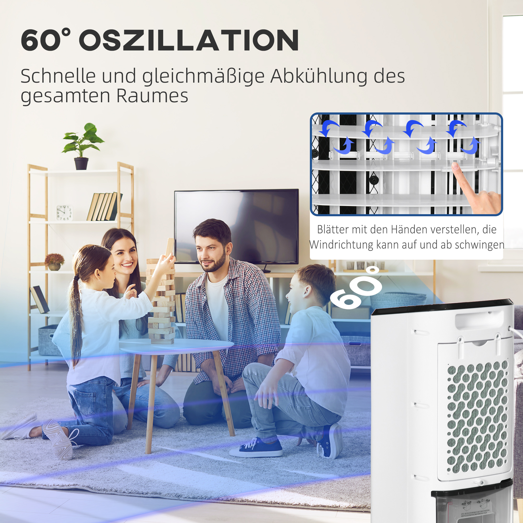 Min-Klimagerät Klimagerät Raumklimagerät, 3 Modi, Timerfunktion, 24,5 cm x 27 cm x 60 cm, Cremeweiß + Schwarz