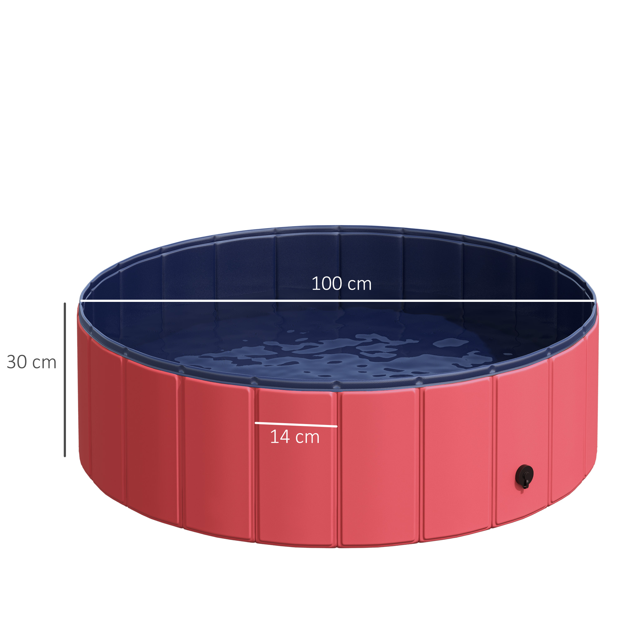 Hundebadewanne faltbar Hundepool Schwimmbecken Swimmingpool Plantschbecken Badewanne für Hunde & Katzen Wasserbecken aus Kunststoff, Holz Ø100 x H30 cm Rot