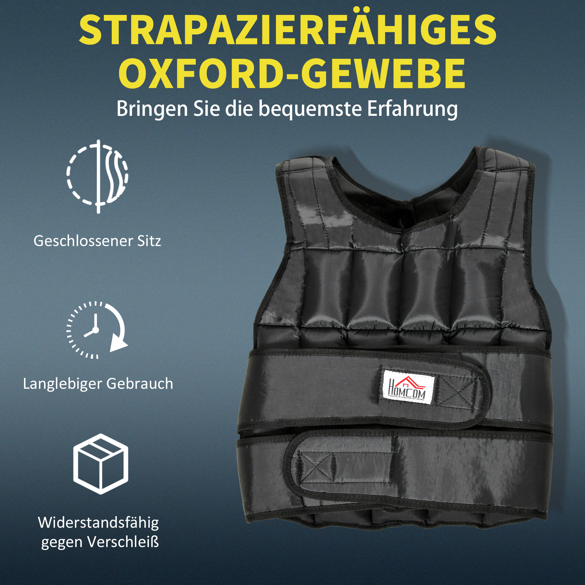 30 kg Gewichtsweste Trainingsweste mit 35 Gewichtssäcke Verstellbar Krafttraining Fitness Oxford Metall Schwarz 60 x 50 cm