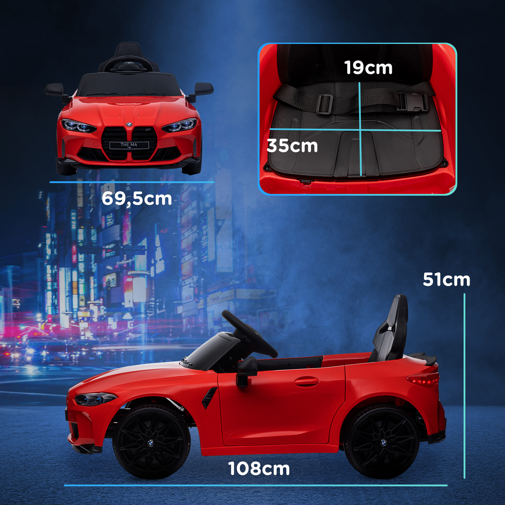 Elektro-Kinderauto BMW M4, Sound & Licht, 3-5 km/h, inkl. Fernsteuerung, für 3-5 Jahre, Rot
