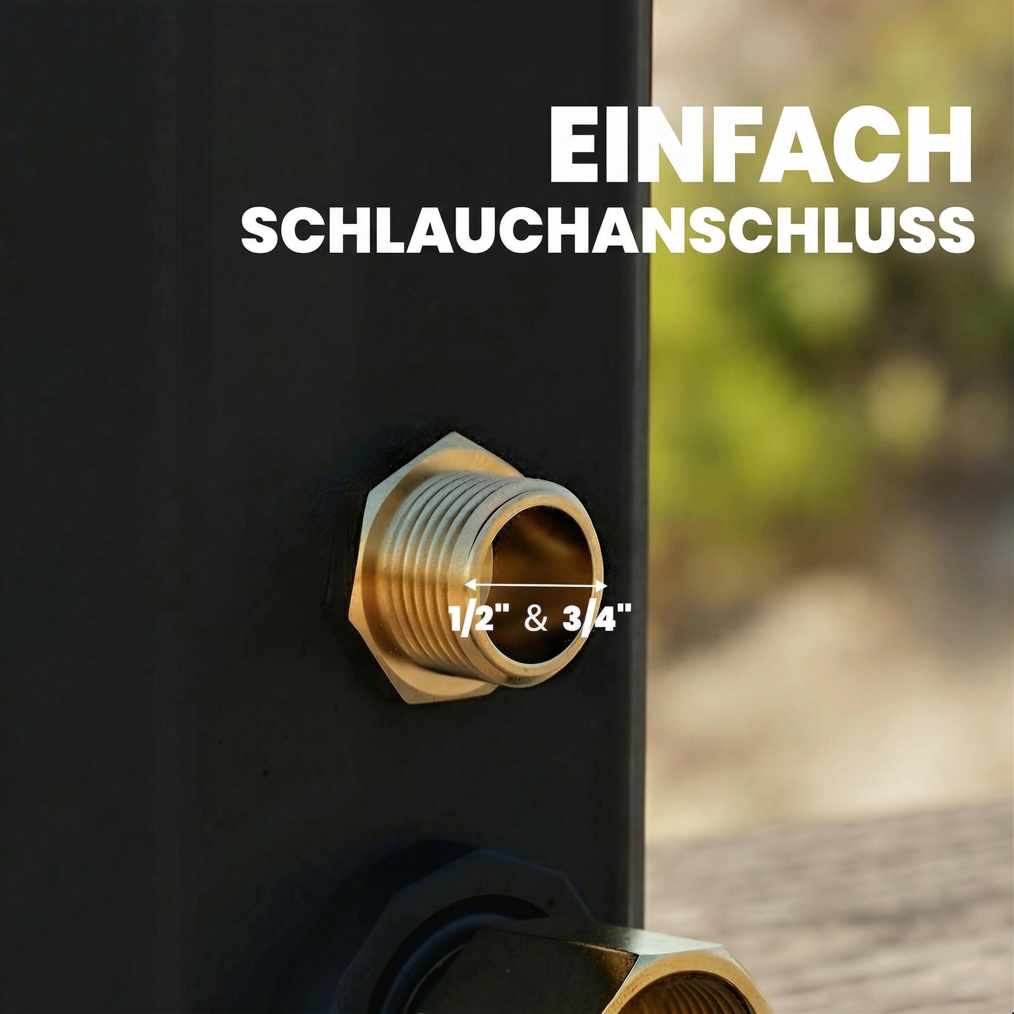 Solardusche 35L Gartendusche mit Frostschutz schwenkbarem Regenduschkopf Wasserhahn, Gartenschlauch-Anschluss