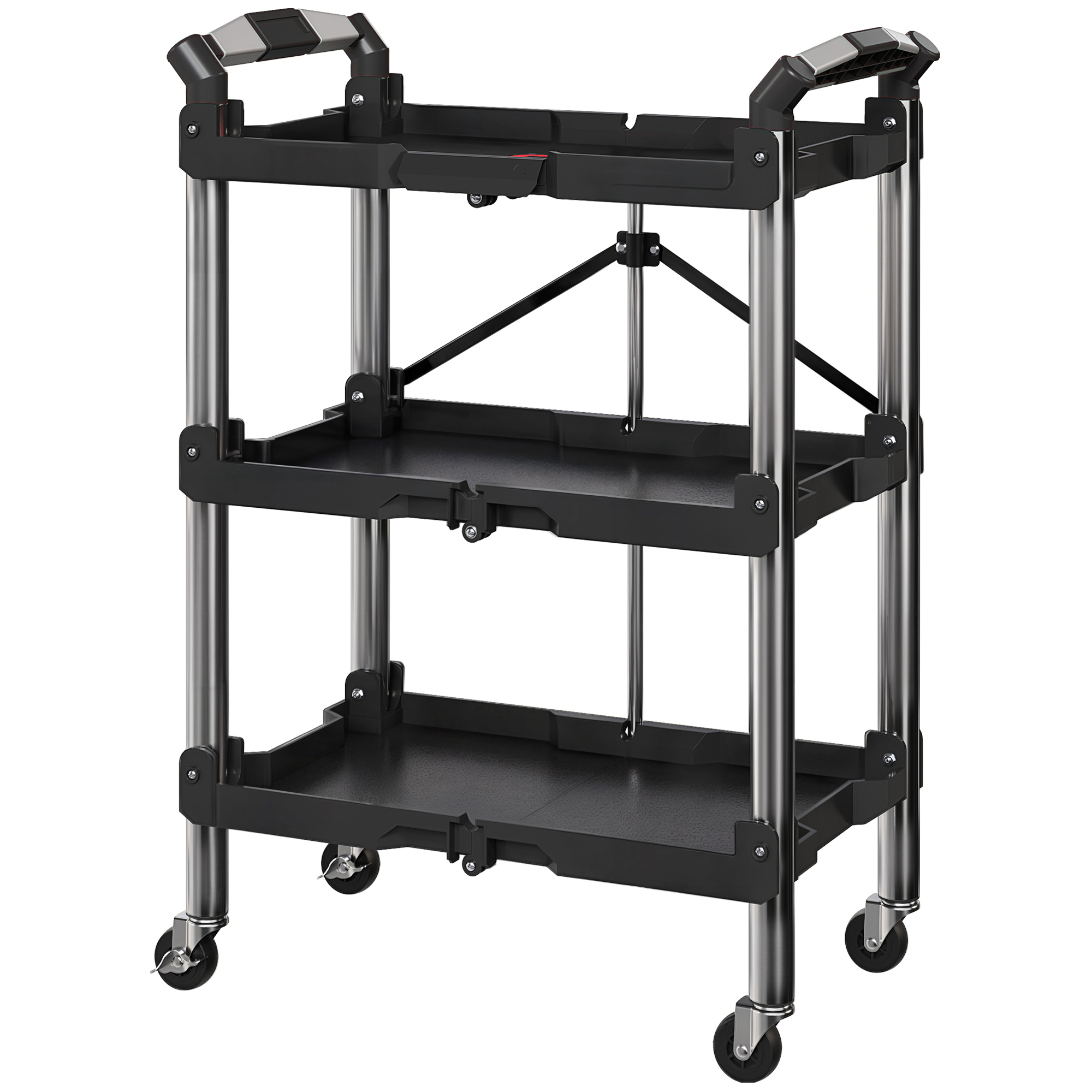 Werkzeug-Trolley, klappbarer 3-stufiger Werkzeugwagen, Kunststoff, Stahl, Schwarz Werkzeug-Trolley, klappbarer 3-stufiger Werkzeugwagen, Kunststoff, Stahl, Schwarz