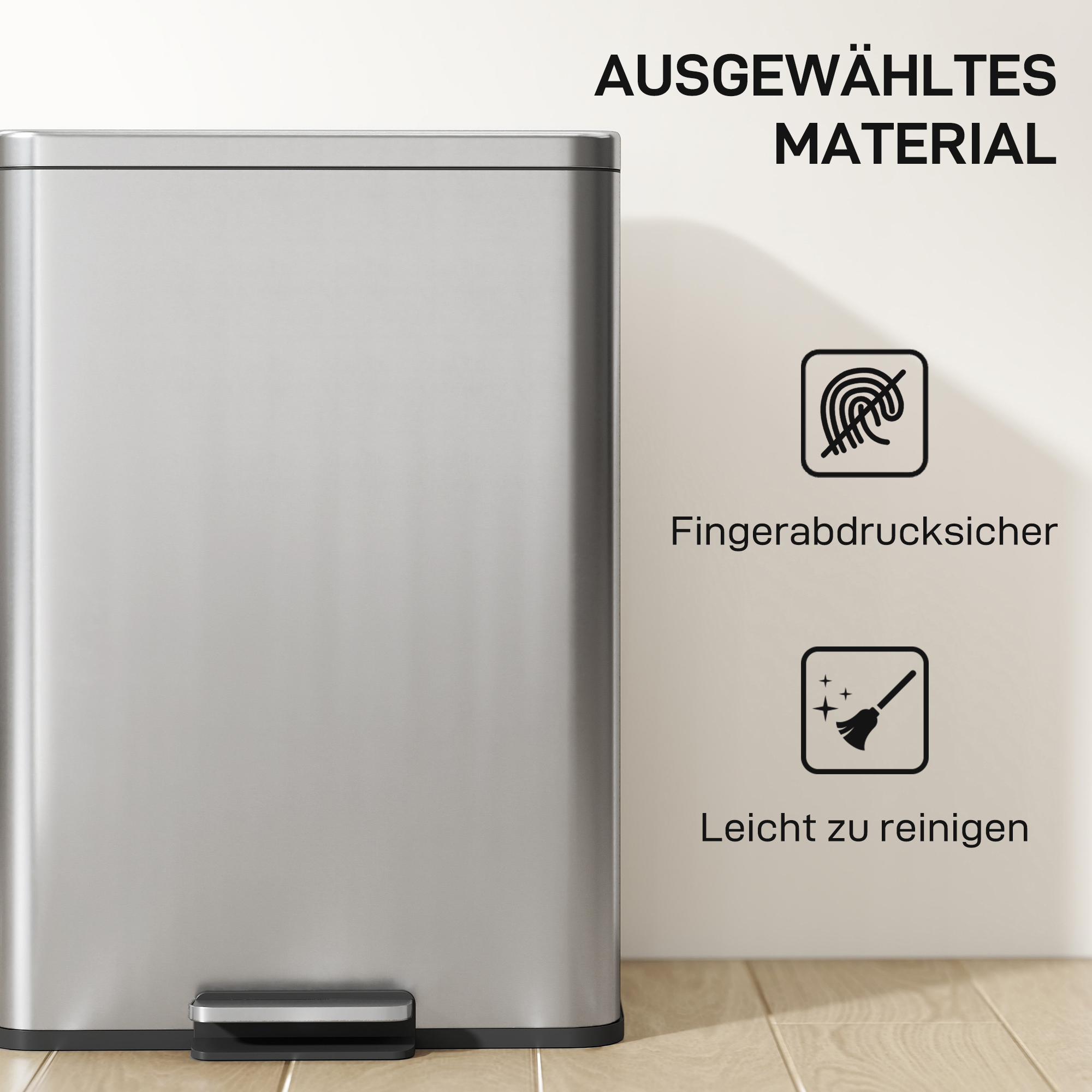 Mülleimer 20L Treteimer mit Softclose-Deckel, Pedal, abnehmbar Inneneimer Silber, 34,2 x 30,6 x 44,2 cm