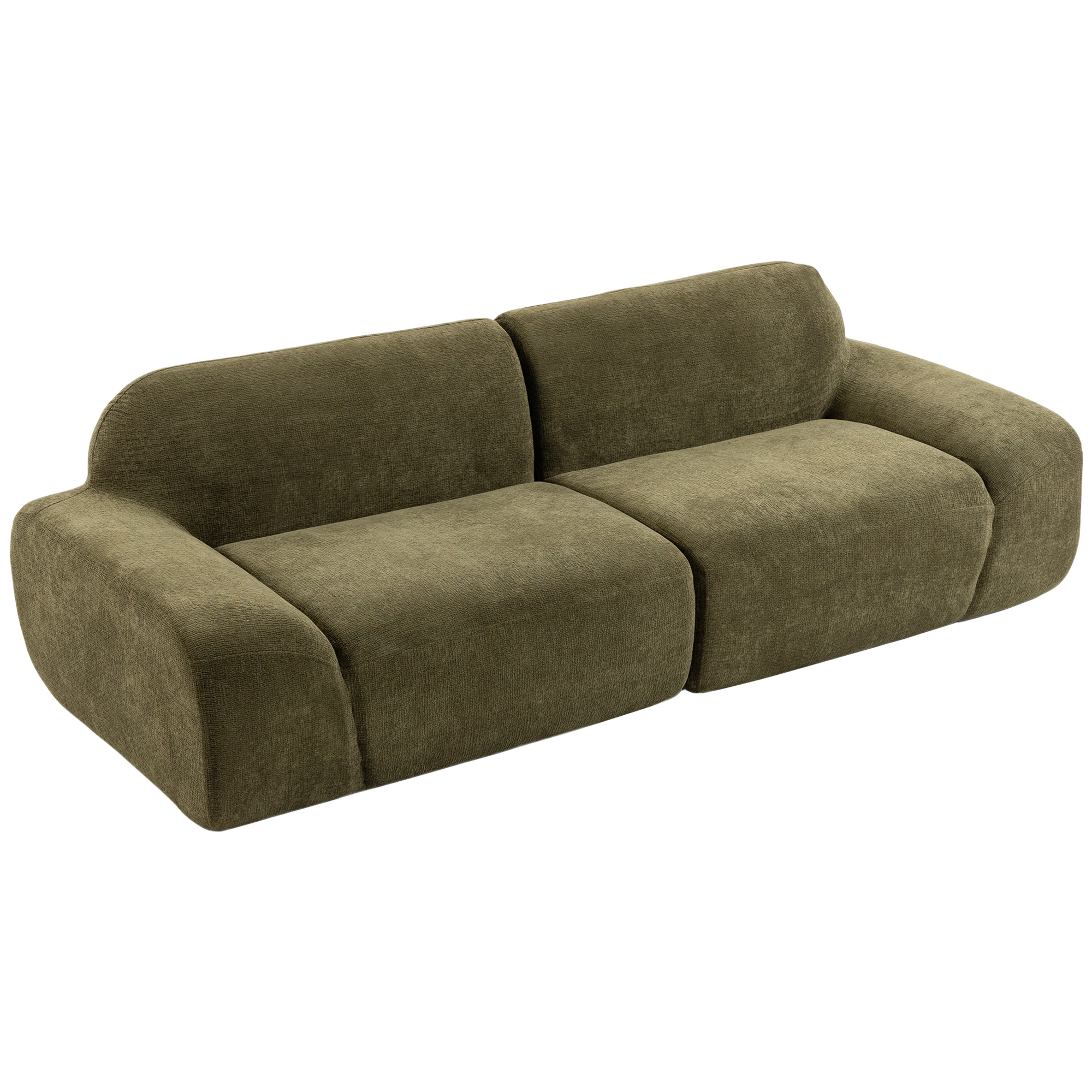 3-Sitzer-Sofa, abgerundet und rahmenlos, mit großzügiger Sitzfläche, dick gepolstert, keine Montage, Dunkelgrün
