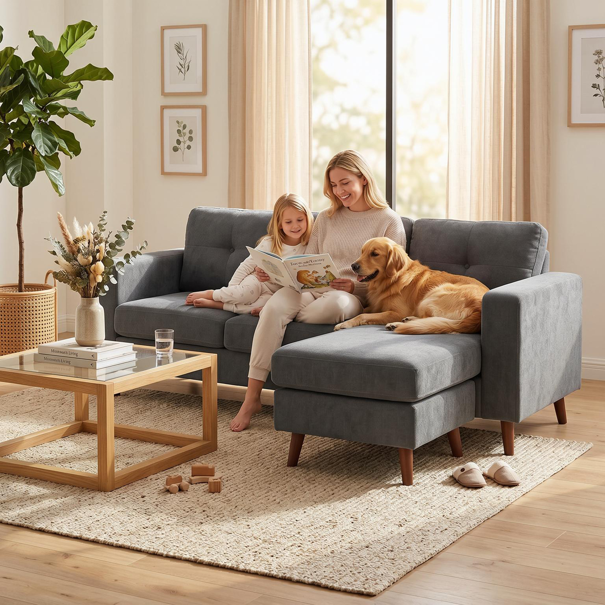 Ecksofa 192 cm L-Form 3-Sitzer Sofa mit umkehrbarer Chaiselongue, Cord-Optik, für kleinen Raum, Dunkelgrau