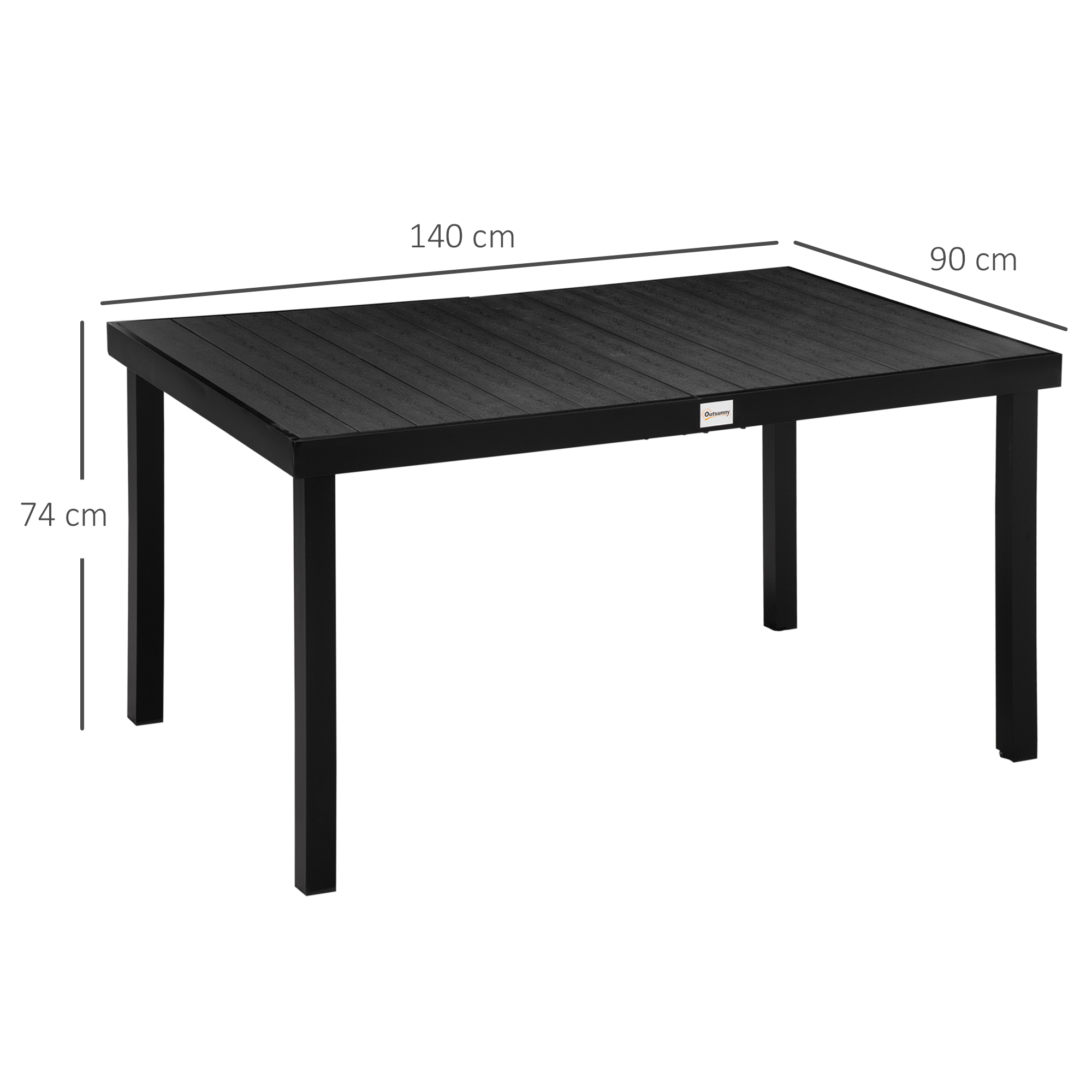 Gartentisch für 6 Personen Esstisch Aluminiumtisch Gartenmöbel Loungemöbel pflegeleicht Kunststoff Schwarz 140 x 90 x 74 cm