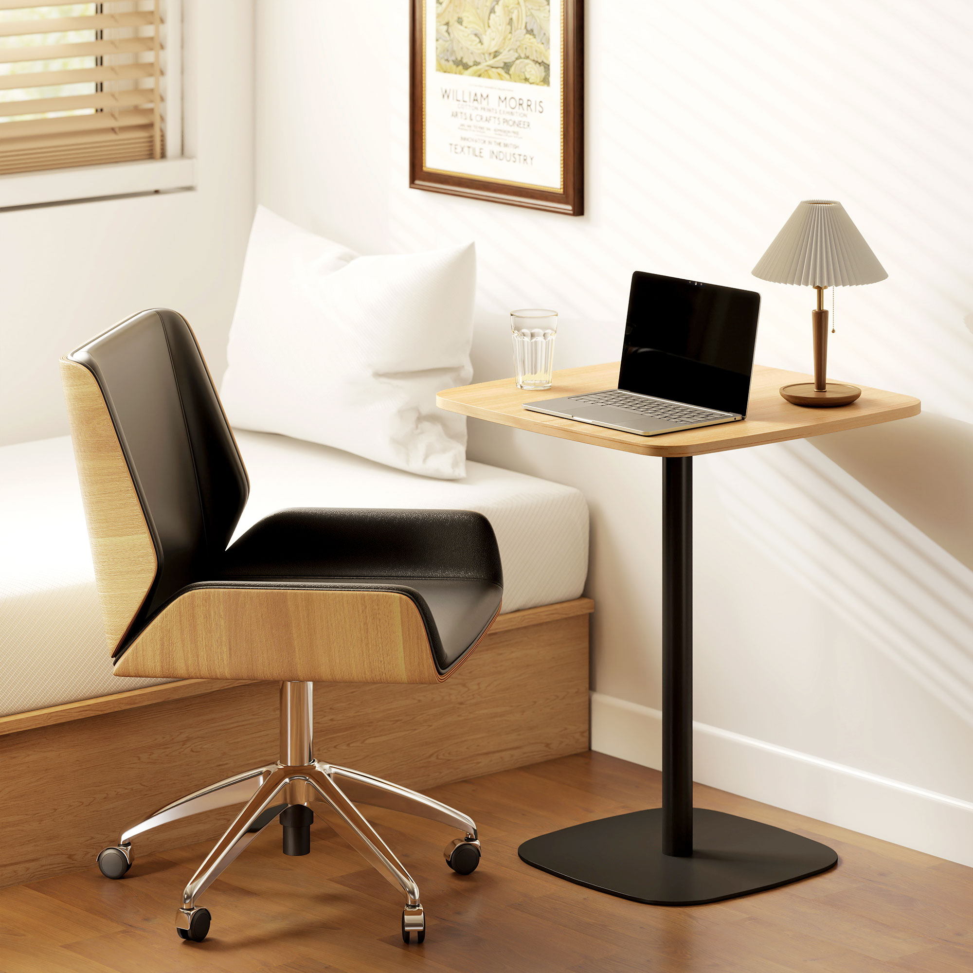 Kleiner Esstisch, 60 cm, quadratisch, MDF-Tischplatte, Stahlsockel, für Wohnzimmer, Esszimmer, Küche, Naturholz+Schwarz