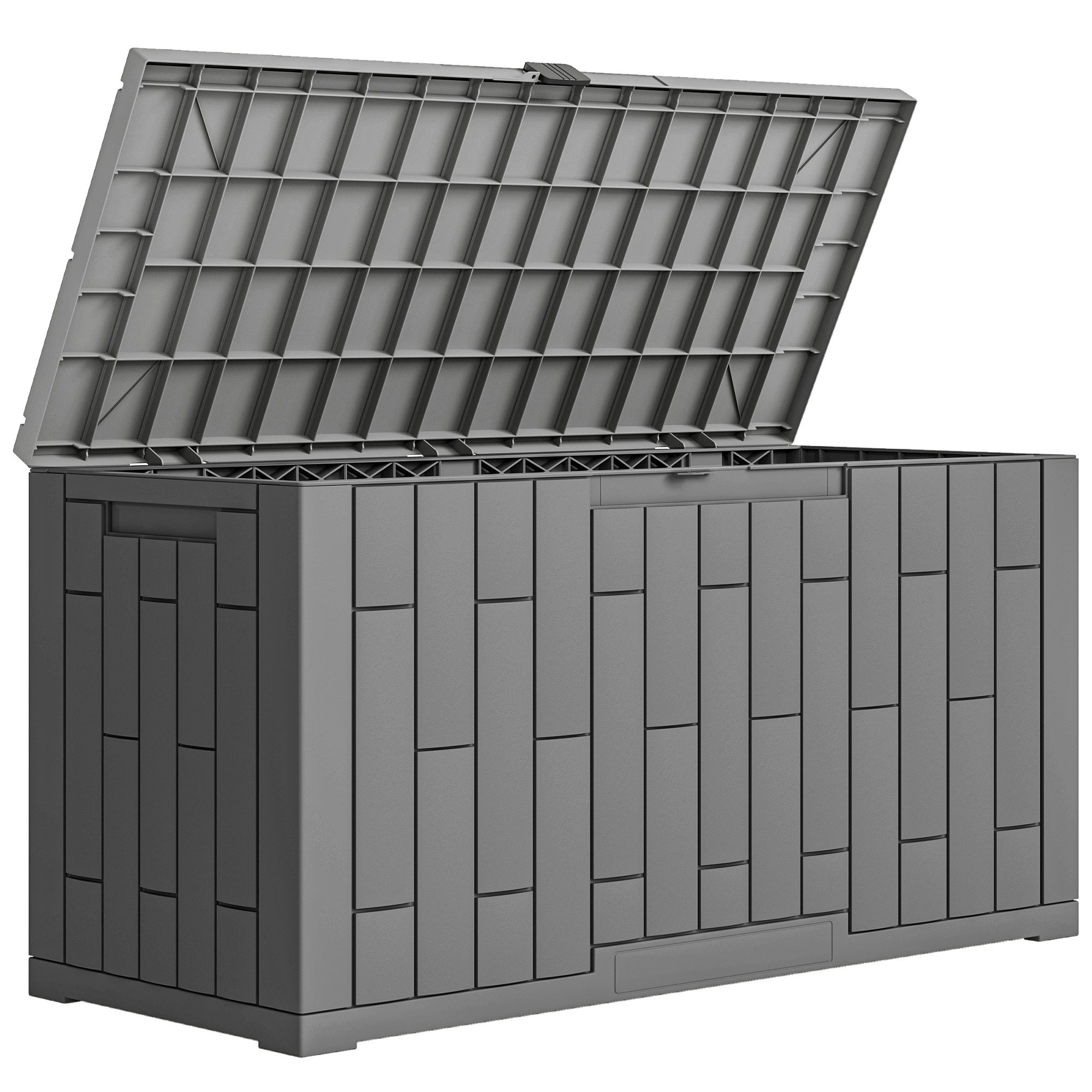 Gartenbox 227 Liter Wasserdicht Abschließbar UV-beständig Auflagenbox mit Holzoptik für Garten 106,5x43x54,5cm Grau