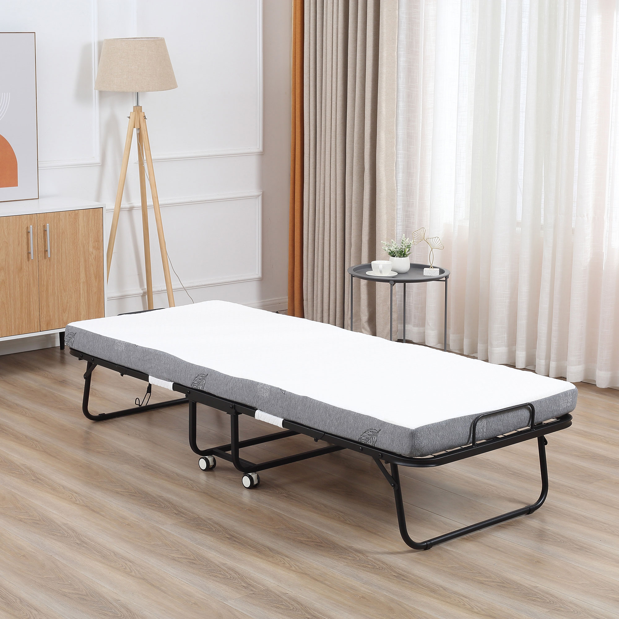 Klappbett 80x200 cm Erwachsene Gästebett Klappbar mit 10cm Dicker Schaumstoff Reisebett mit Stahlrahmen Feldbett mit Rollen bis 150 kg belastbar Einzelbett