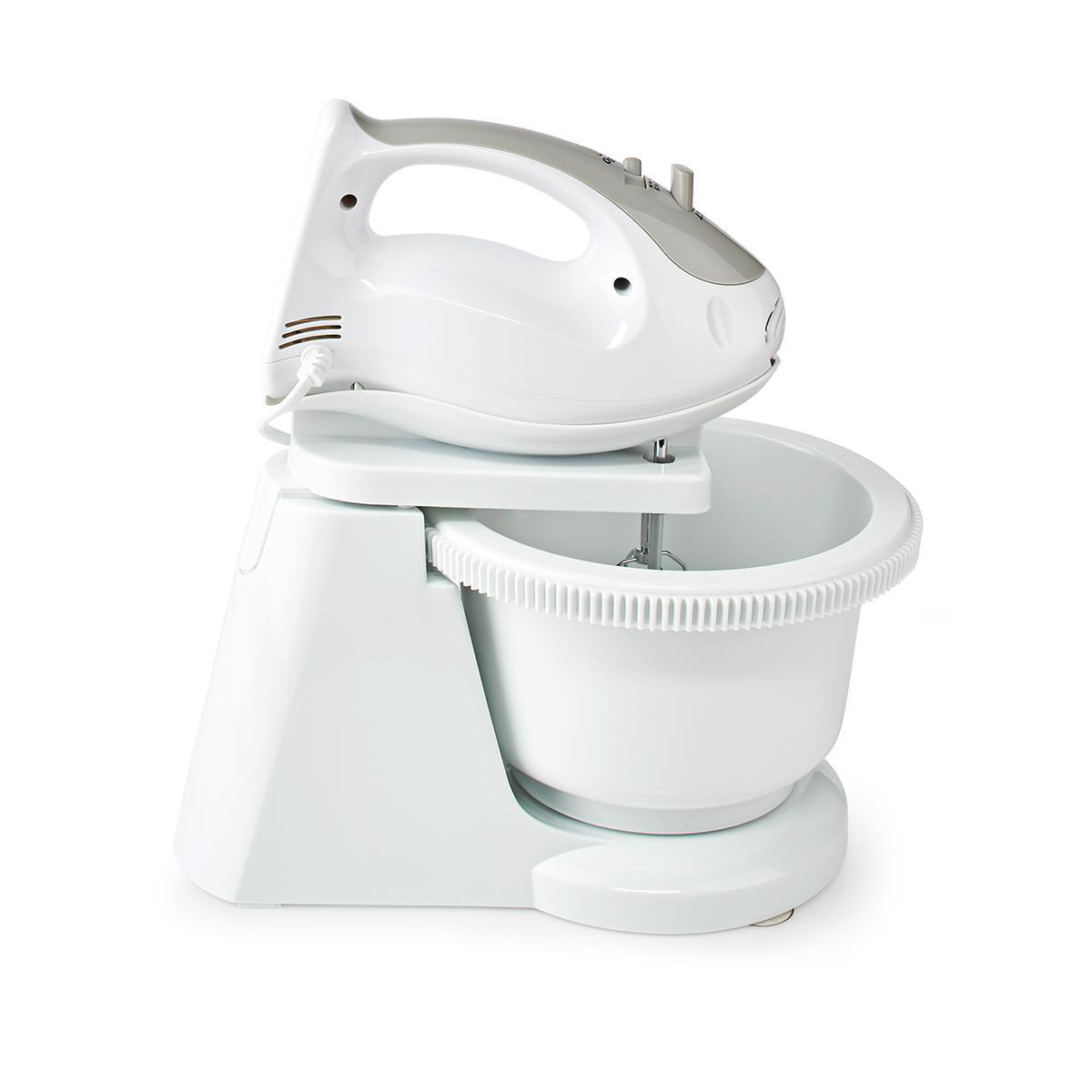 Handmixer | 200 W | 5 Geschindigkeitsstufen | Turbofunktion | Schüssel drehen / 2 Knethaken / 2 Quirle | Grau / Weiss