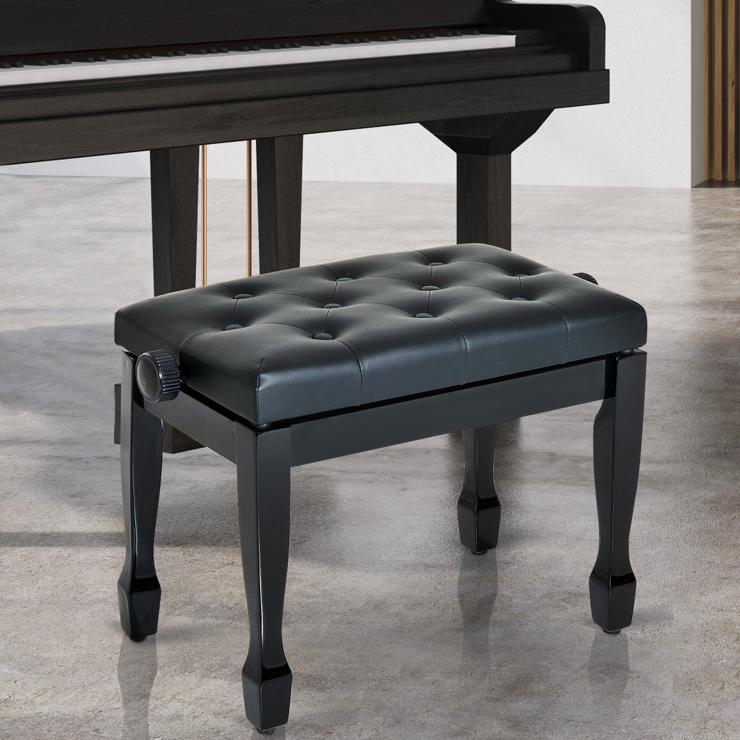 Klavierhocker Höhenverstellbar Klavierbank, Pianobank mit Kunstleder Kissen Keyboardhocker für Piano Keyboard 64 x 35 x 45-55 cm Schwarz
