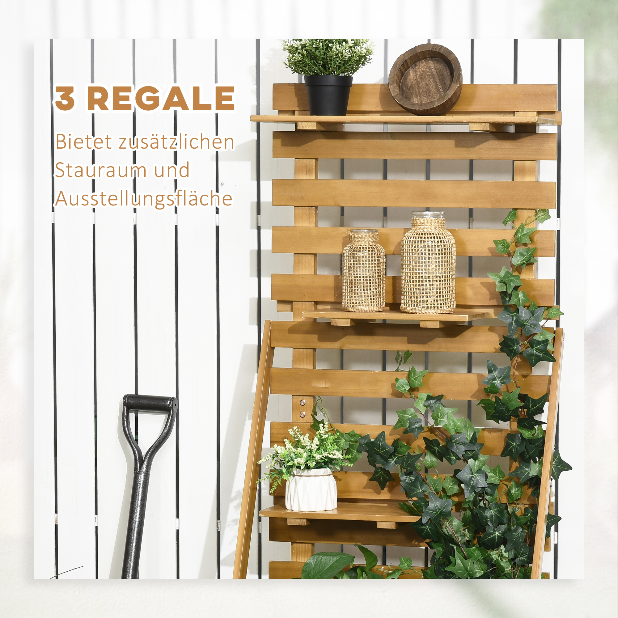 Hochbeet mit 3 Schubladen, inkl, Rankhilfe, wetterbeständig, Massivholz, 63 cm x 39 cm x 160 cm, Natur