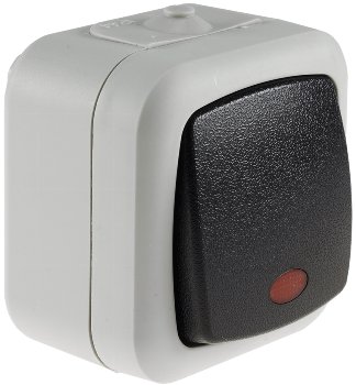 Feuchtraum Kontroll-Schalter, IP44 / 250V~/ 10A, inkl. AP-Rahmen, grau
