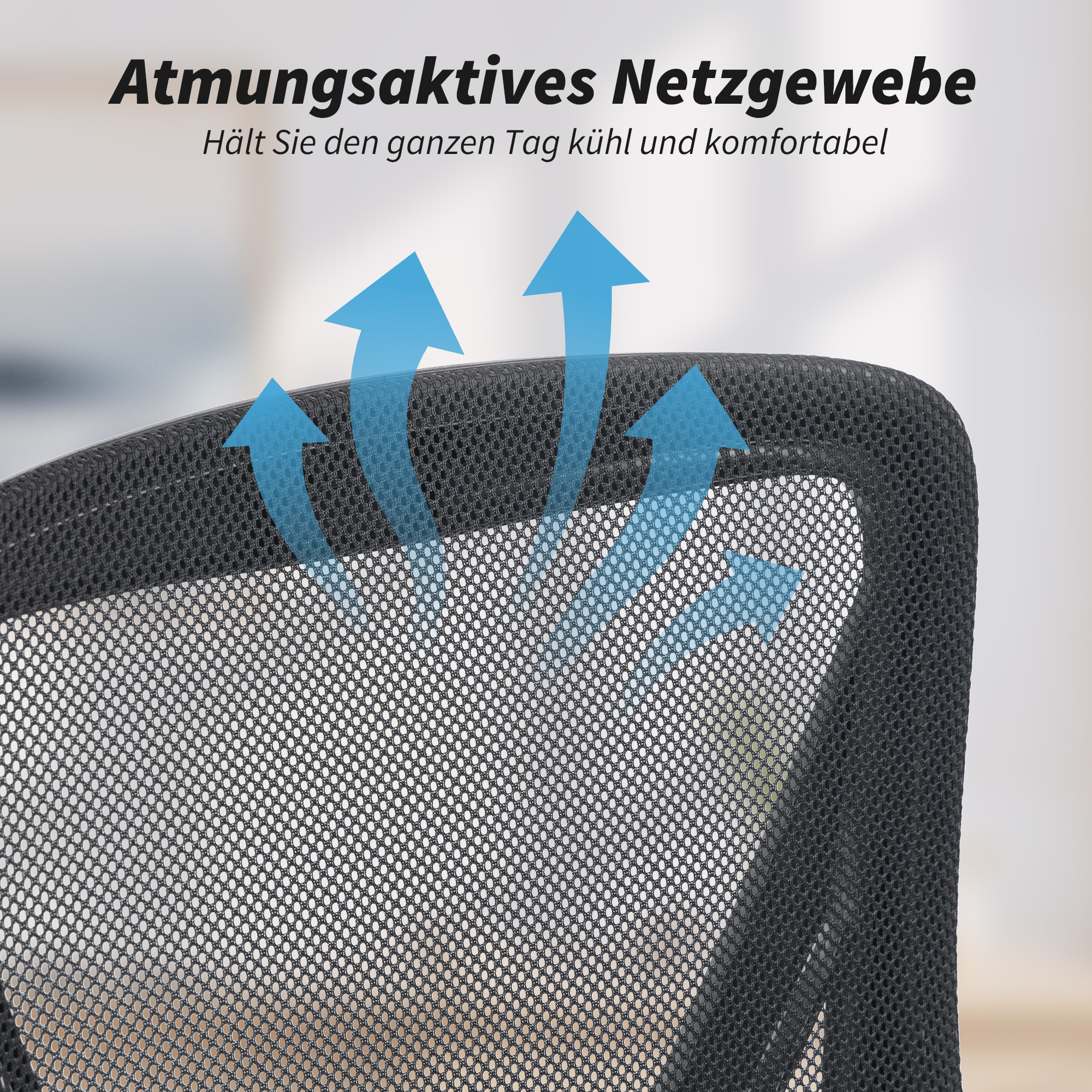Bürostuhl Ergonomischer Höhenverstellbarer Schreibtischstuhl mit Hochklappbaren Armlehnen, Lendenwirbelstütze, Schwarz