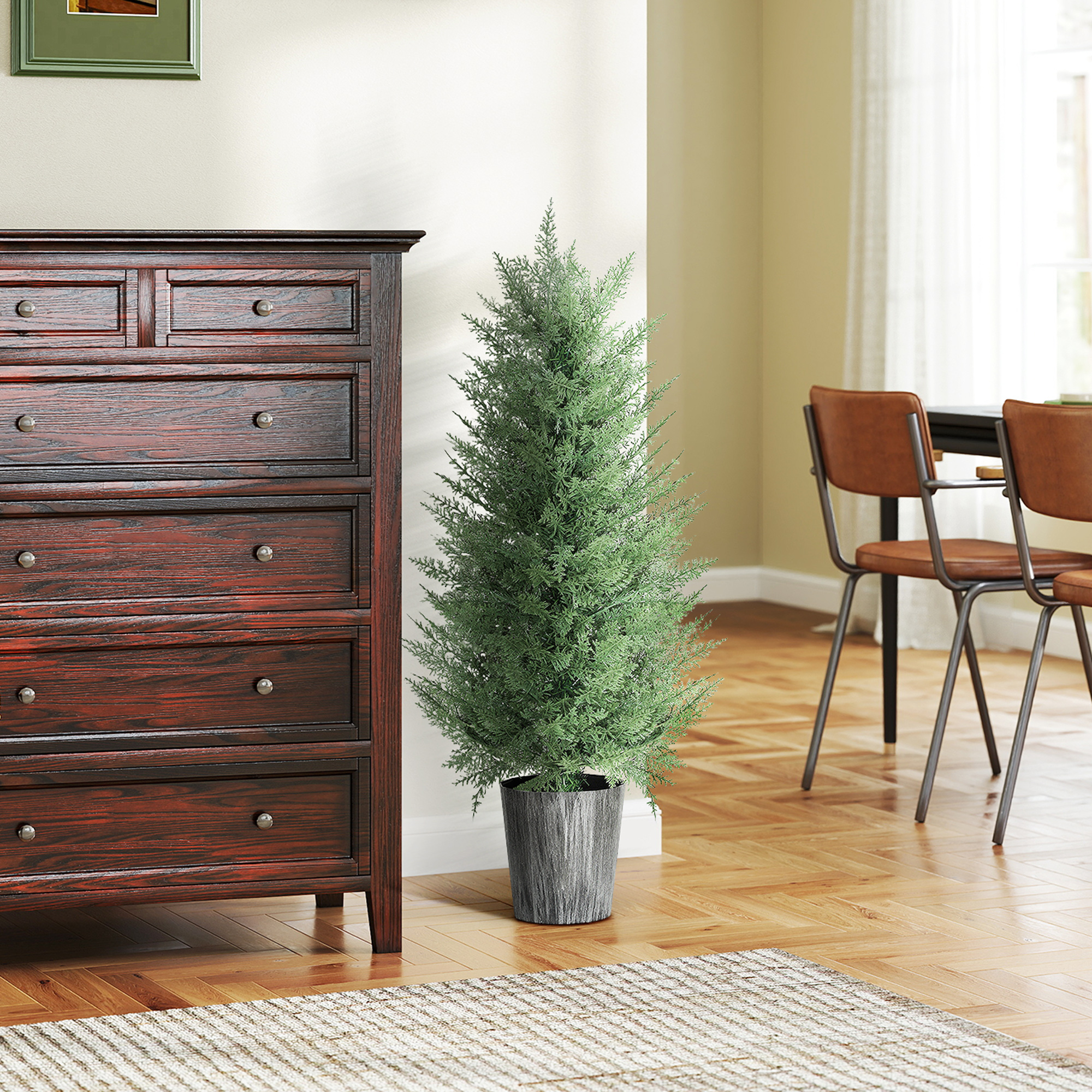 2er Set Künstliche Zypressenbäume groß 90cm Kunstpflanze, Plastik Künstliche Pflanzen im Topf 15 x 15 x 90 cm Grün