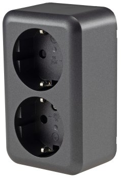 FASKO Doppel-Steckdose, AP, Anthrazit / 250V~/ 16A, Aufputz, Schraubanschluss