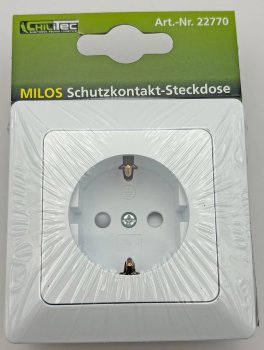 MILOS Schutzkontakt-Steckdose, weiß matt, 250V~/ 16A, inkl. Rahmen, Klemmanschluss