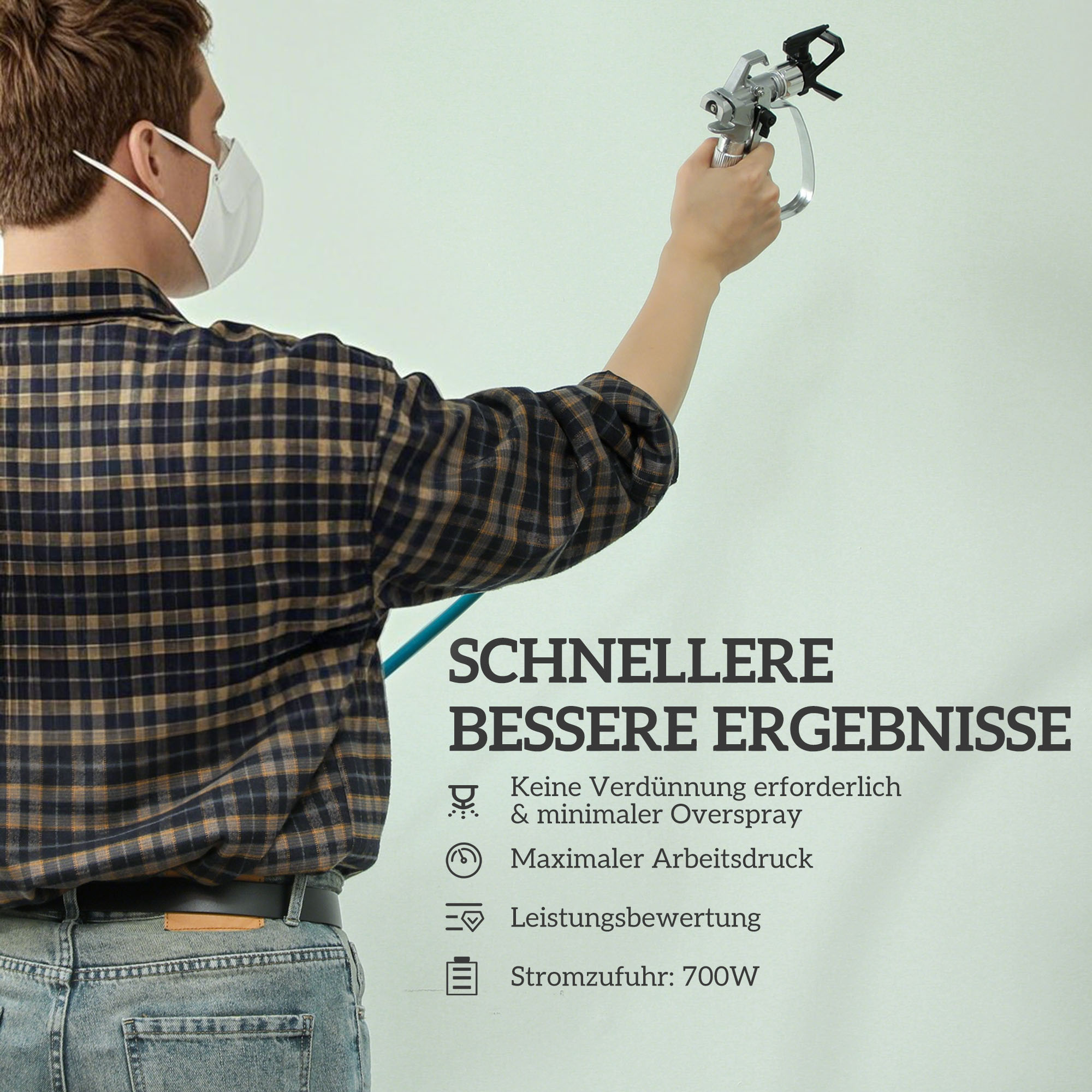 Farbsprühsystem, 700 W Lackierpistole Elektrisch, 200 bar Farbsprühgerät mit 1,5 L/min Durchfluss, 33 x 26 x 41 cm, Blau