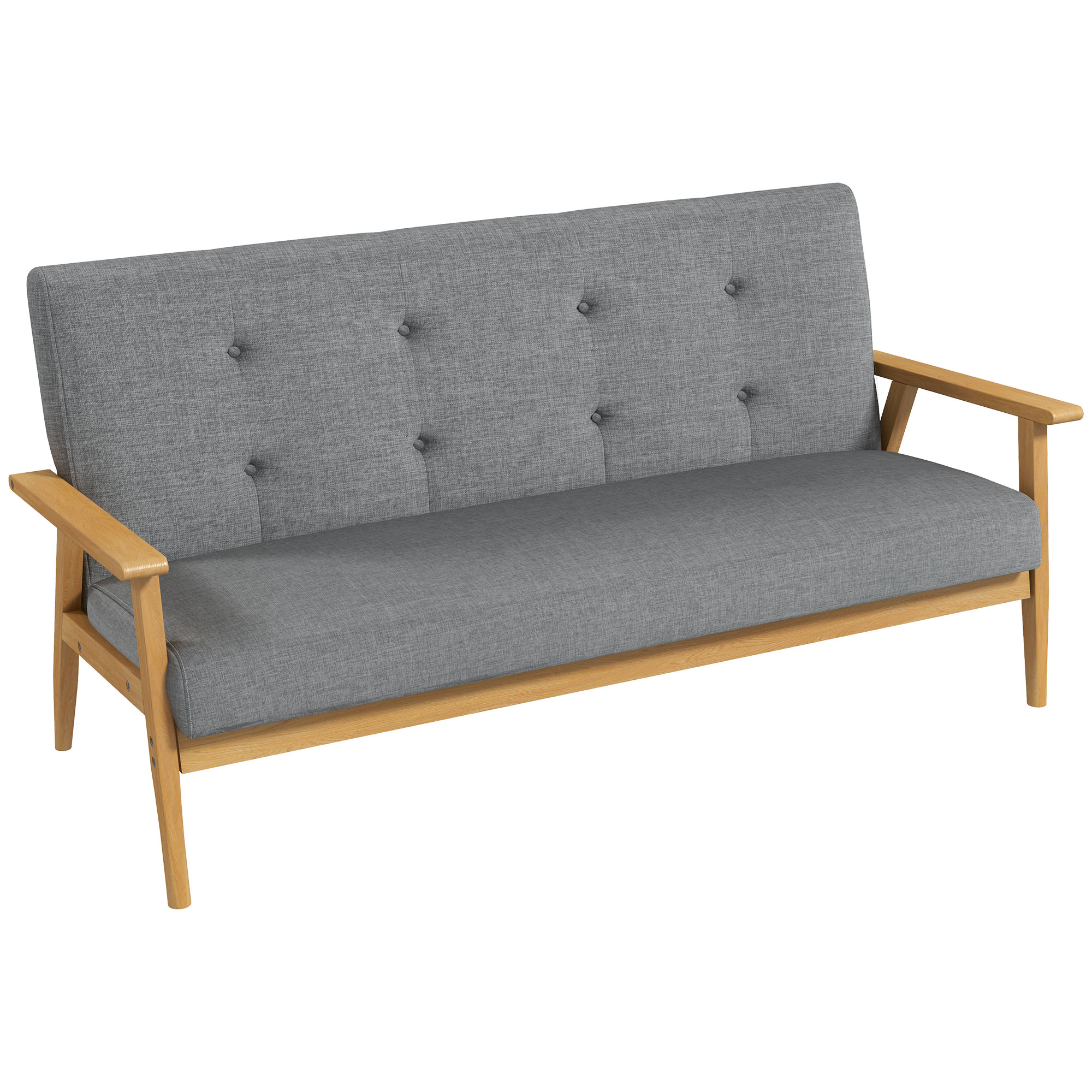 Dreisitzer-Polstersofa, Kautschukholz, 154,5 x 69,5 x 73 cm, Grau