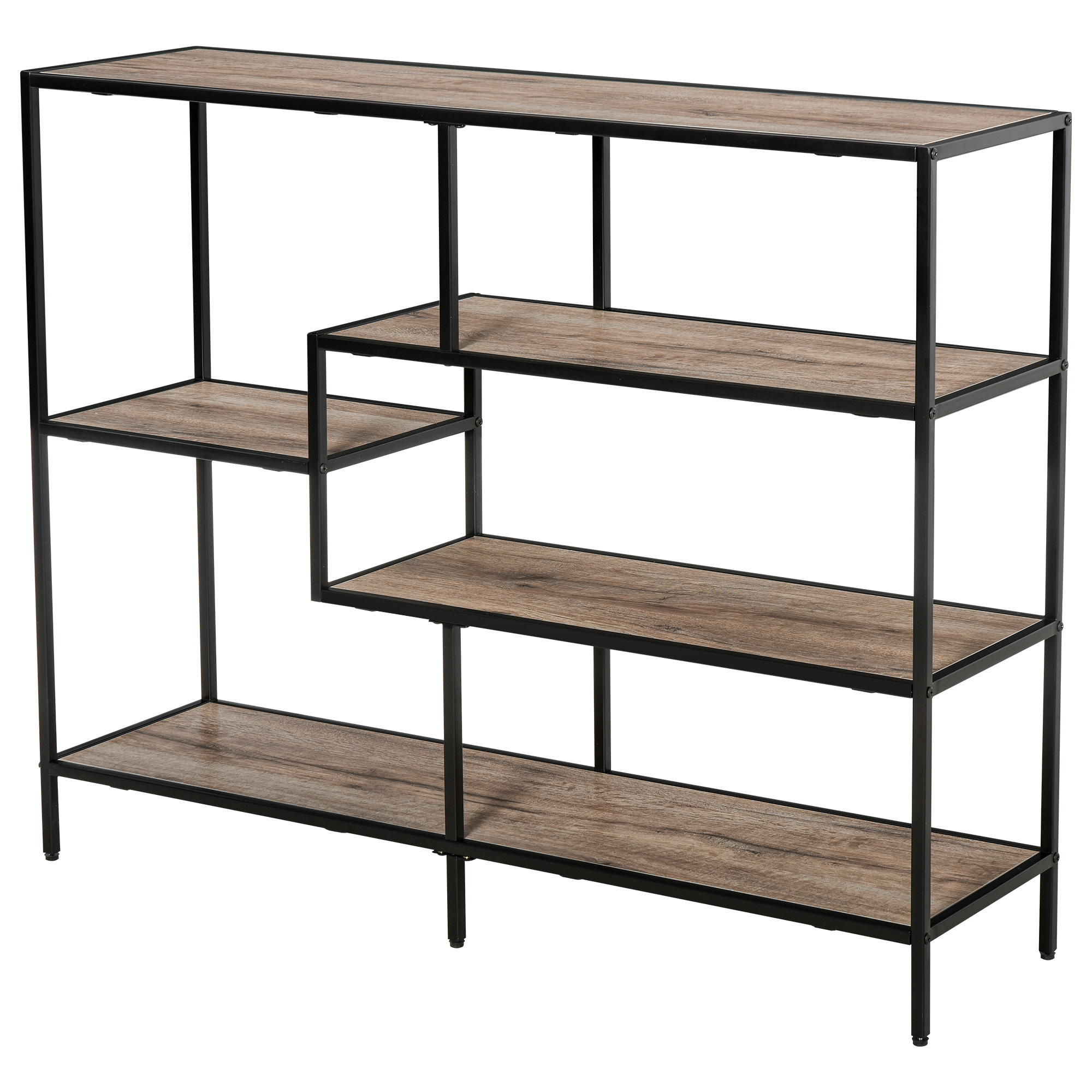 Standregal, Bücherregal Lagerregal Industrieller Stil, Aktenregal, Küchenregal, P2 Spanplatte, Metall, Schwarz+helle Eiche, 120 x 32 x 95 cm Standregal, Bücherregal Lagerregal Industrieller Stil, Aktenregal, Küchenregal, P2 Spanplatte, Metall, Schwarz+helle Eiche, 120 x 32 x 95 cm