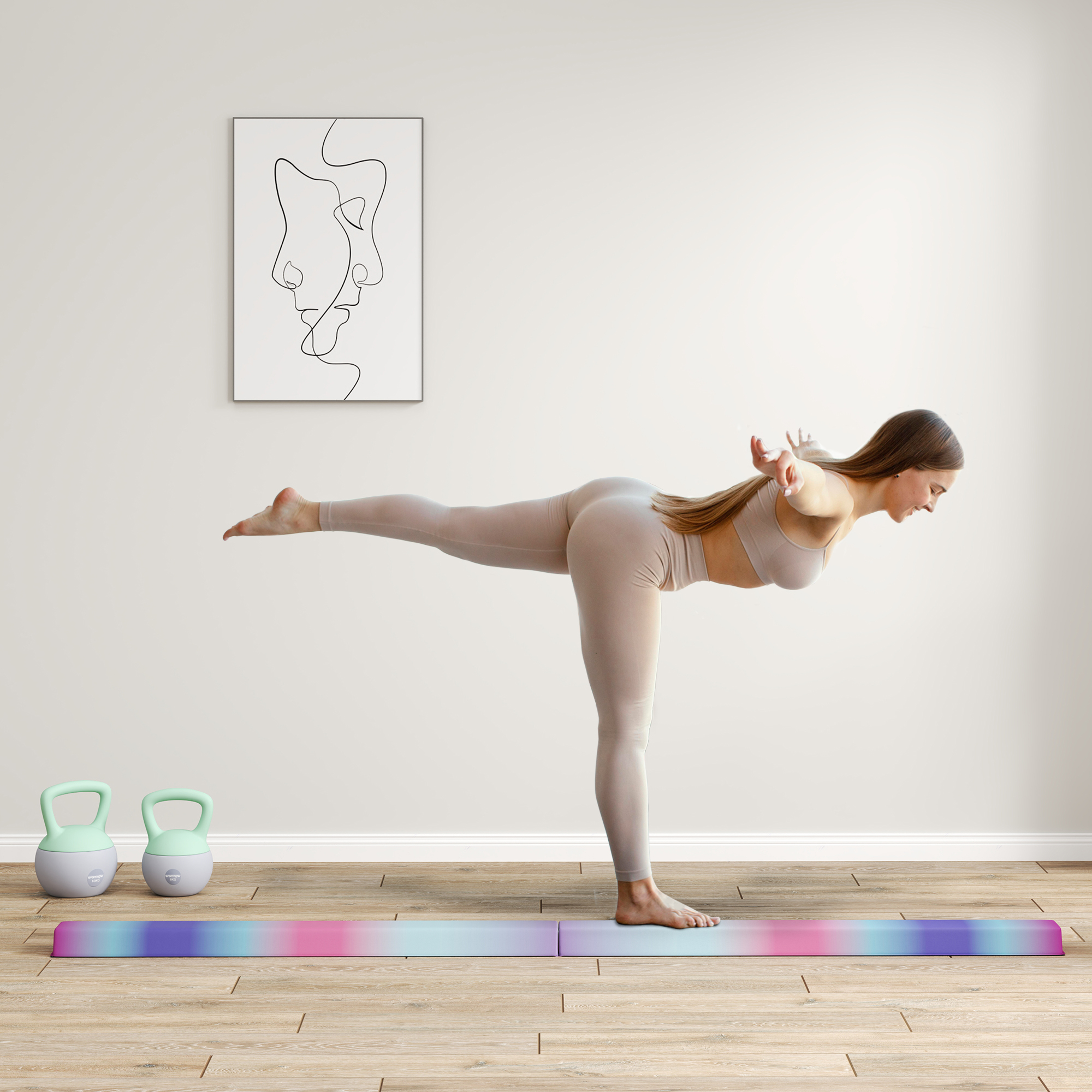 Schwebebalken 2,4 m, faltbar, rutschfester Boden, für 3+ Jahre, bis 80 kg, Mehrfarbig