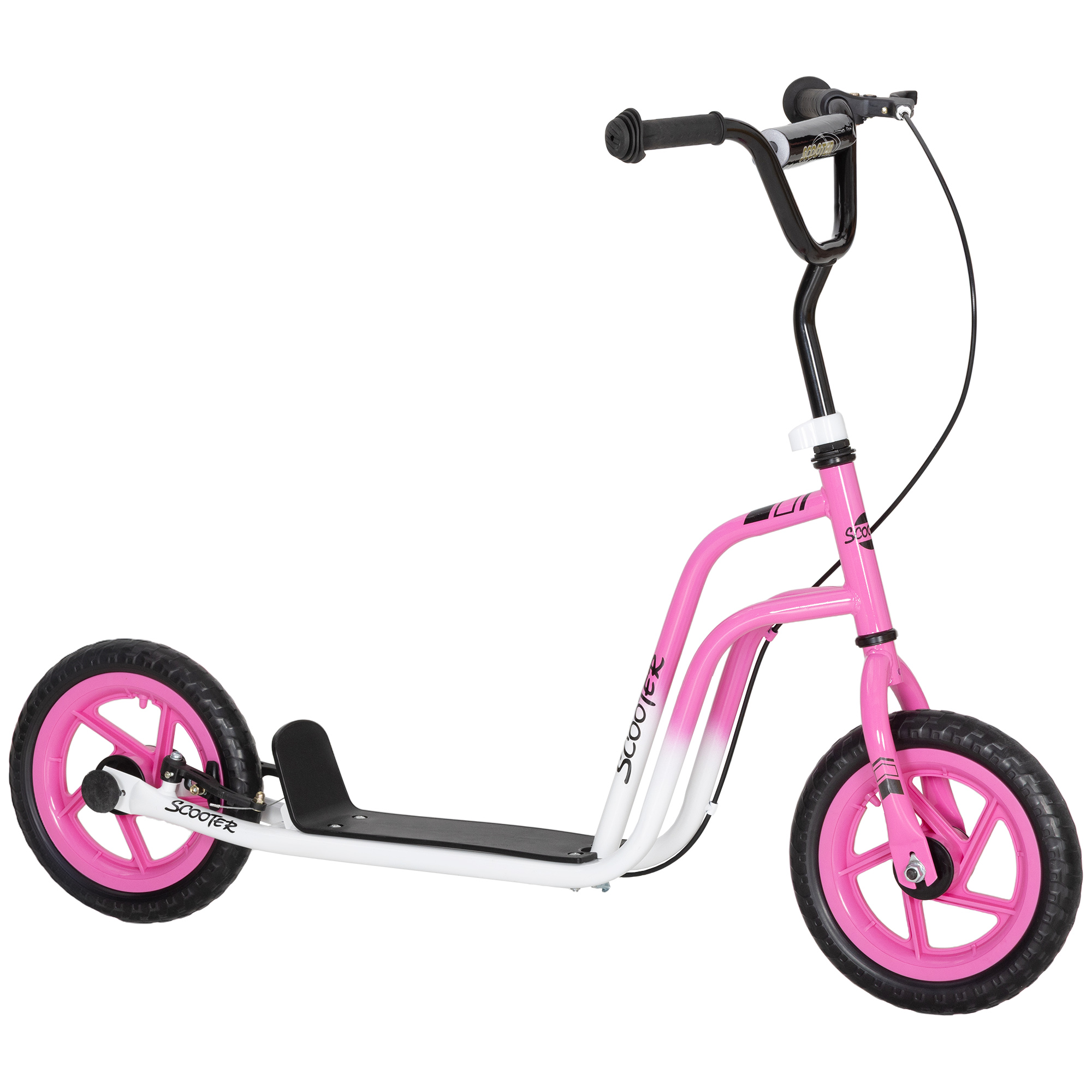 Kinderroller mit verstellbarem Lenker, große Räder, Parkständer, Handbremse, für Kinder im Alter von 5-12 Jahren, Rosa