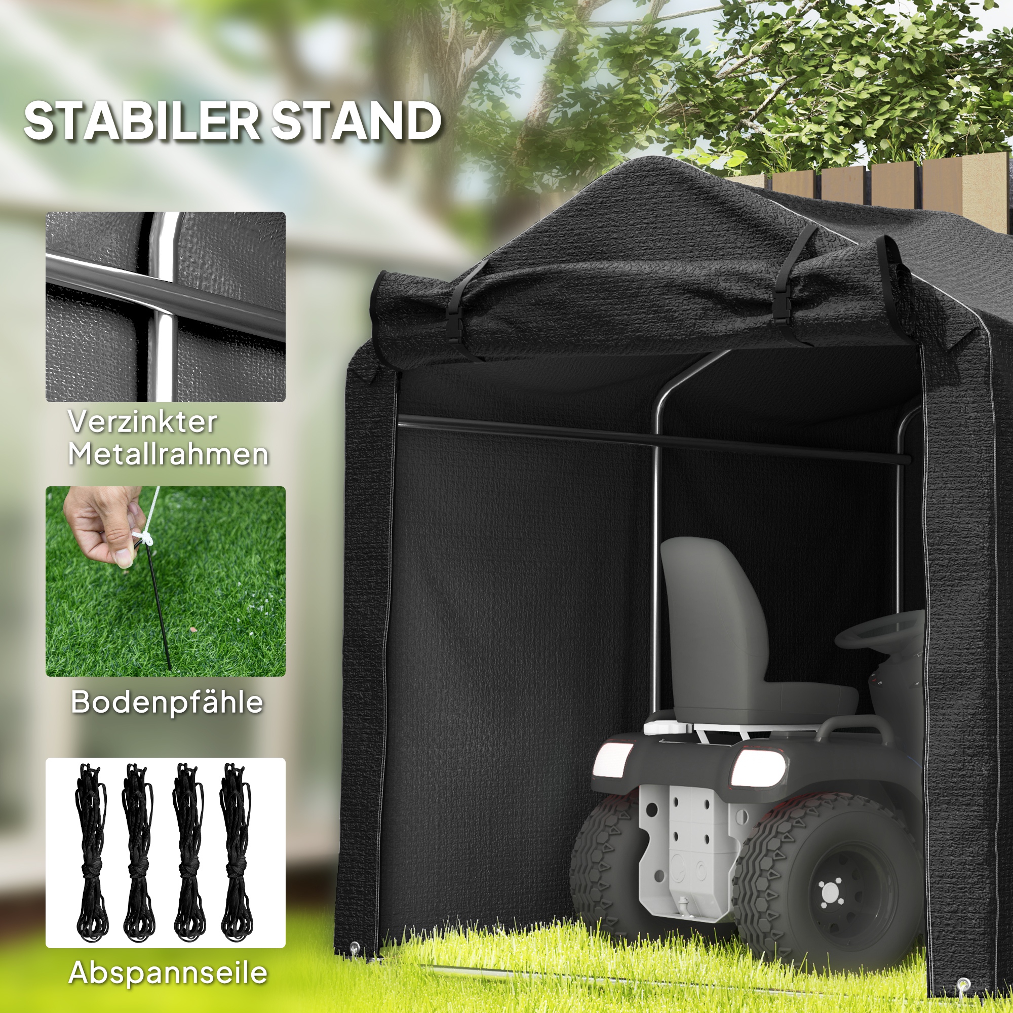 Garagenzelt, wasserdicht Zeltgarage mit Tür, UV-beständig 220 x 157 x 165 cm Schwarz