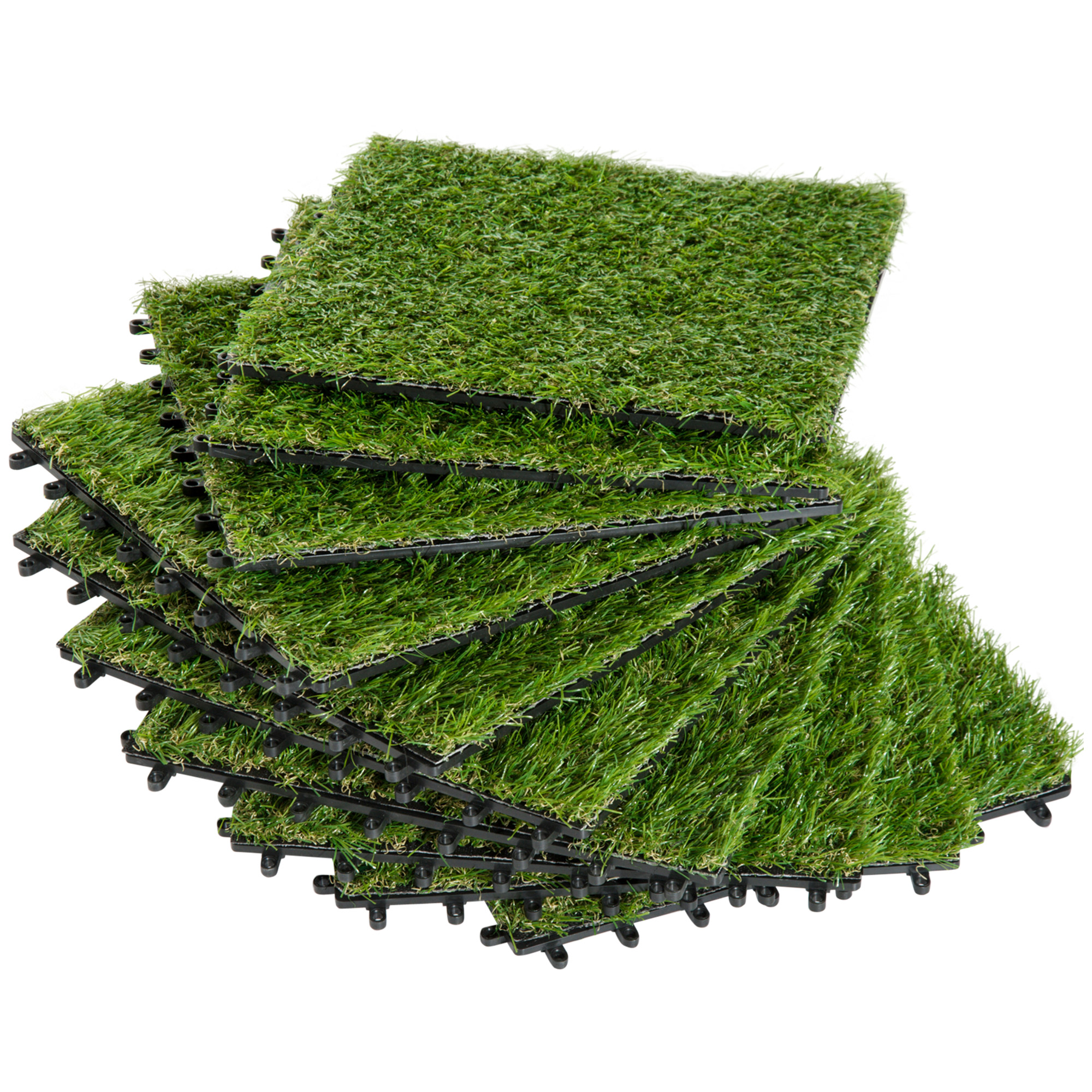 Kunstrasen, naturgetreu, Drainagefunktion, 6,5 K Fasern/m², 25mm Höhe, 10-er Set je 30x30cm, Grün