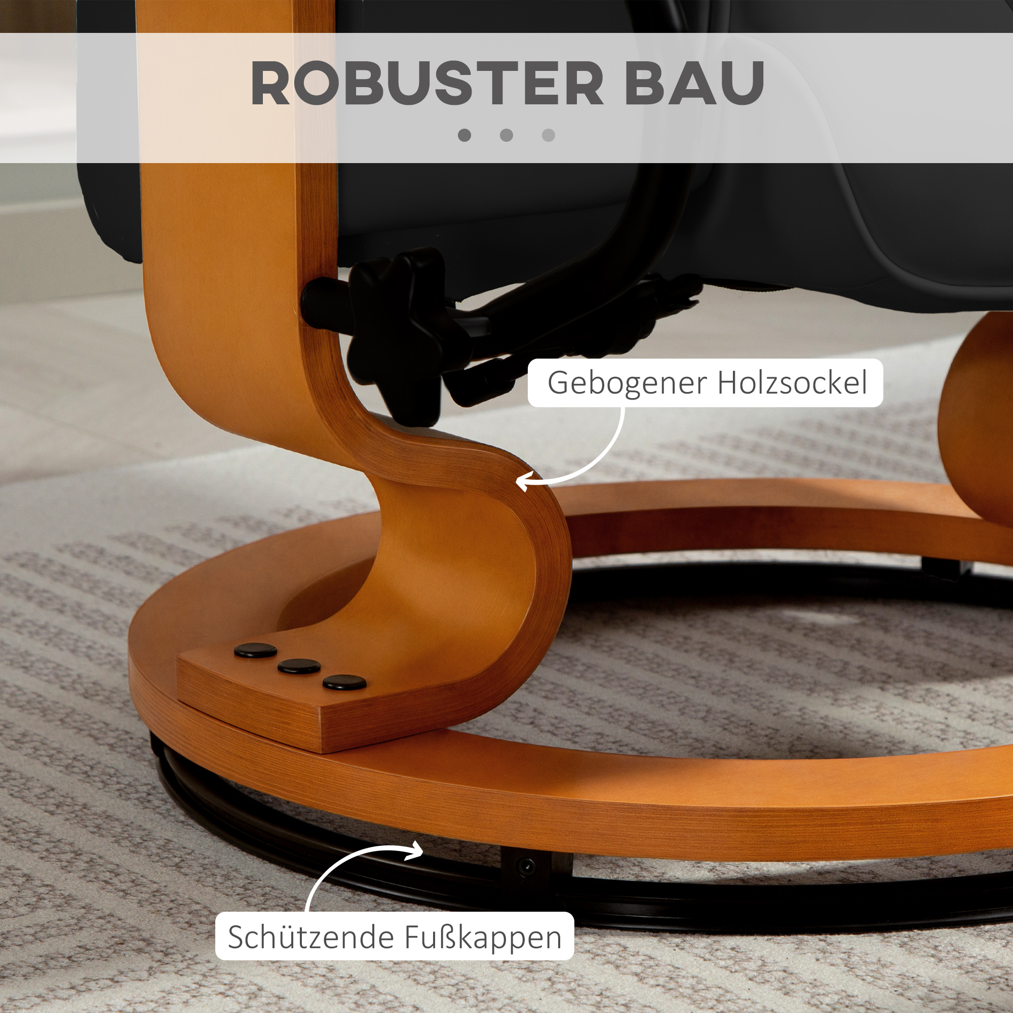 Relaxsessel mit Hocker, drehbar & neigbar, Kunstlederbezug, bis 150 kg, Holzgestell, Schwarz