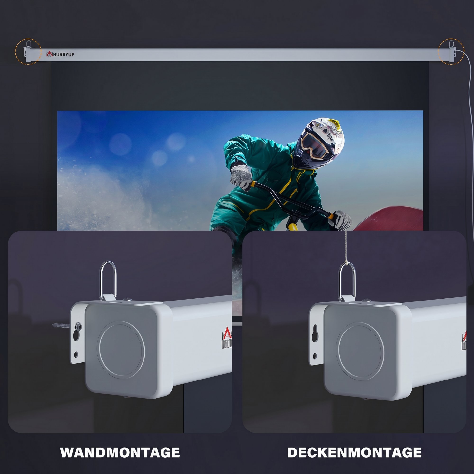 Beamer Leinwand 212 x 150 cm 120 Zoll 16:9 HD 4K Projektionsleinwand Elektrisch mit Fernbedienung, Weiß
