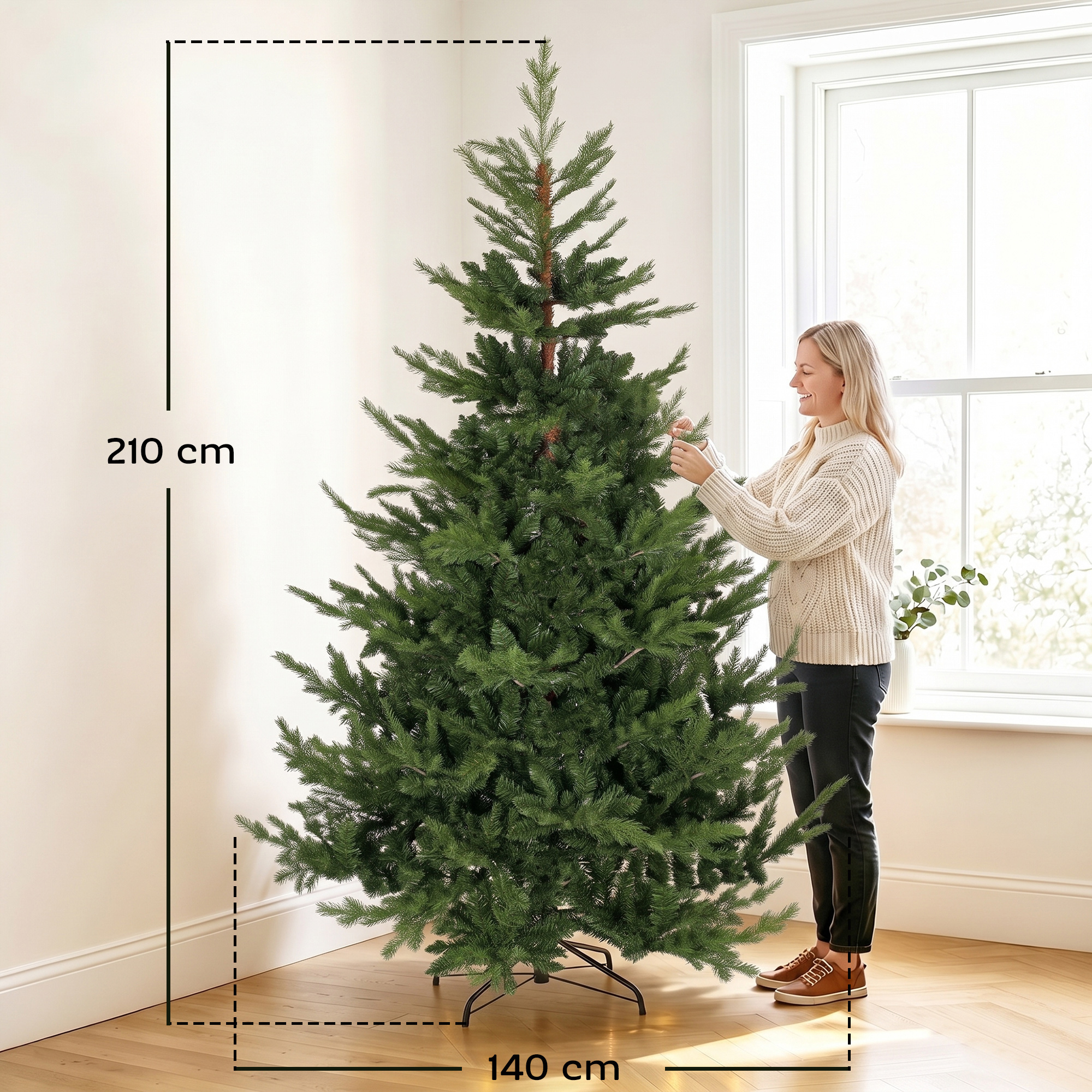 Weihnachtsbaum, Kunsttanne, realistisches Aussehen, schneller Aufbau, Kunststoff, Grün, 140 x 140 x 210cm
