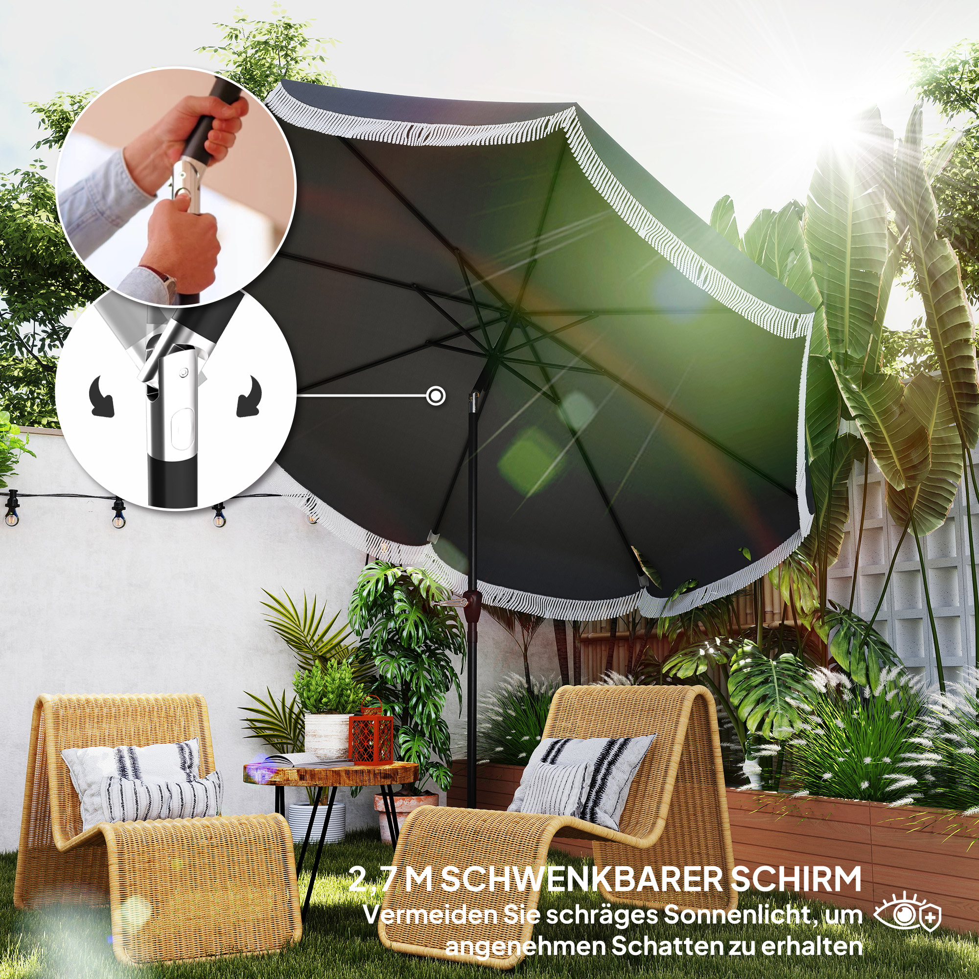 Sonnenschirm Ø269 cm, UV Schutz Sonnenschirm achteckig Balkonschirm Sonnenschutz für Garten, Dunkelgrau