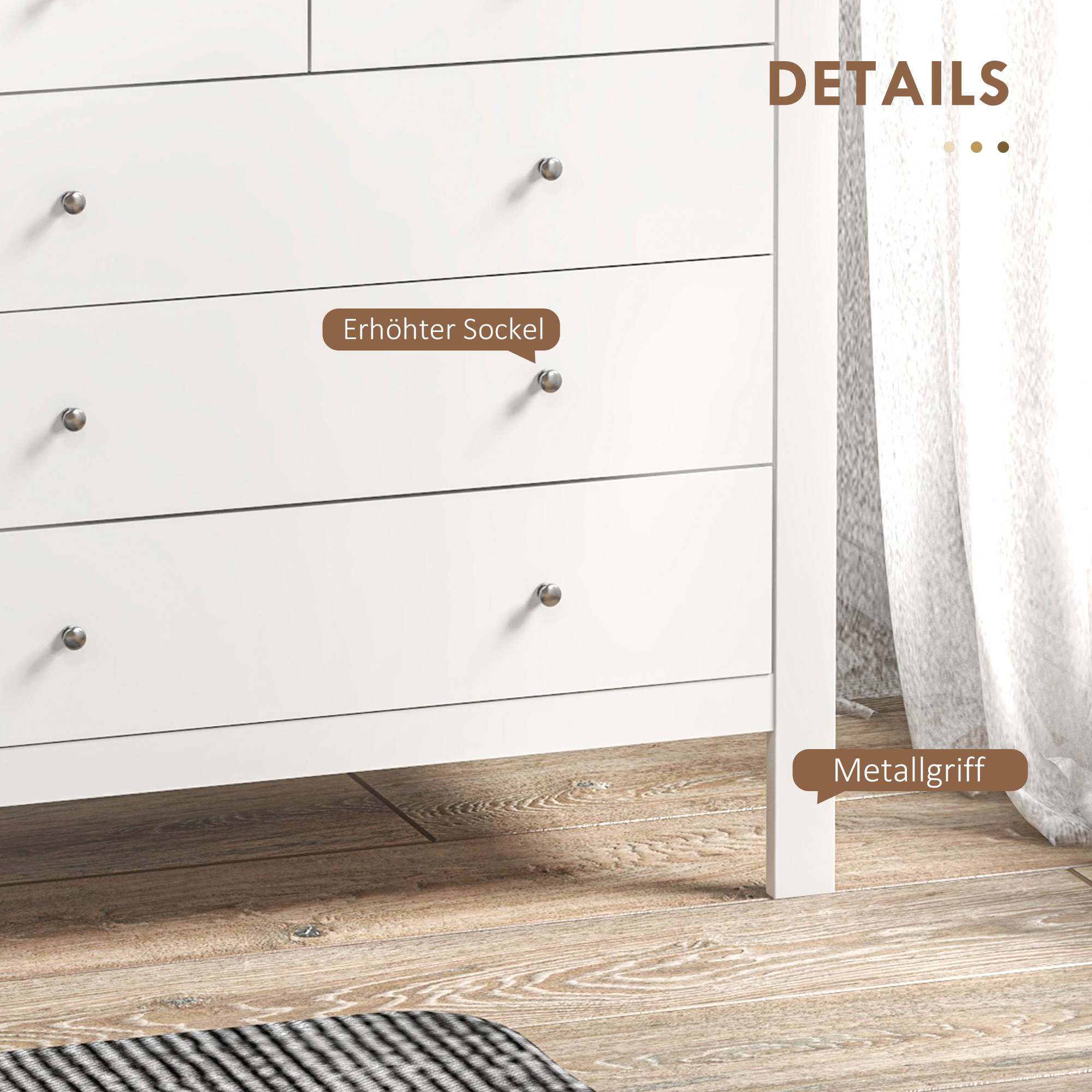 Kommode, Sideboard, leises Öffnen/Schließen, Kippschutz, 79 x 39,5 x 80,5 cm, Weiß