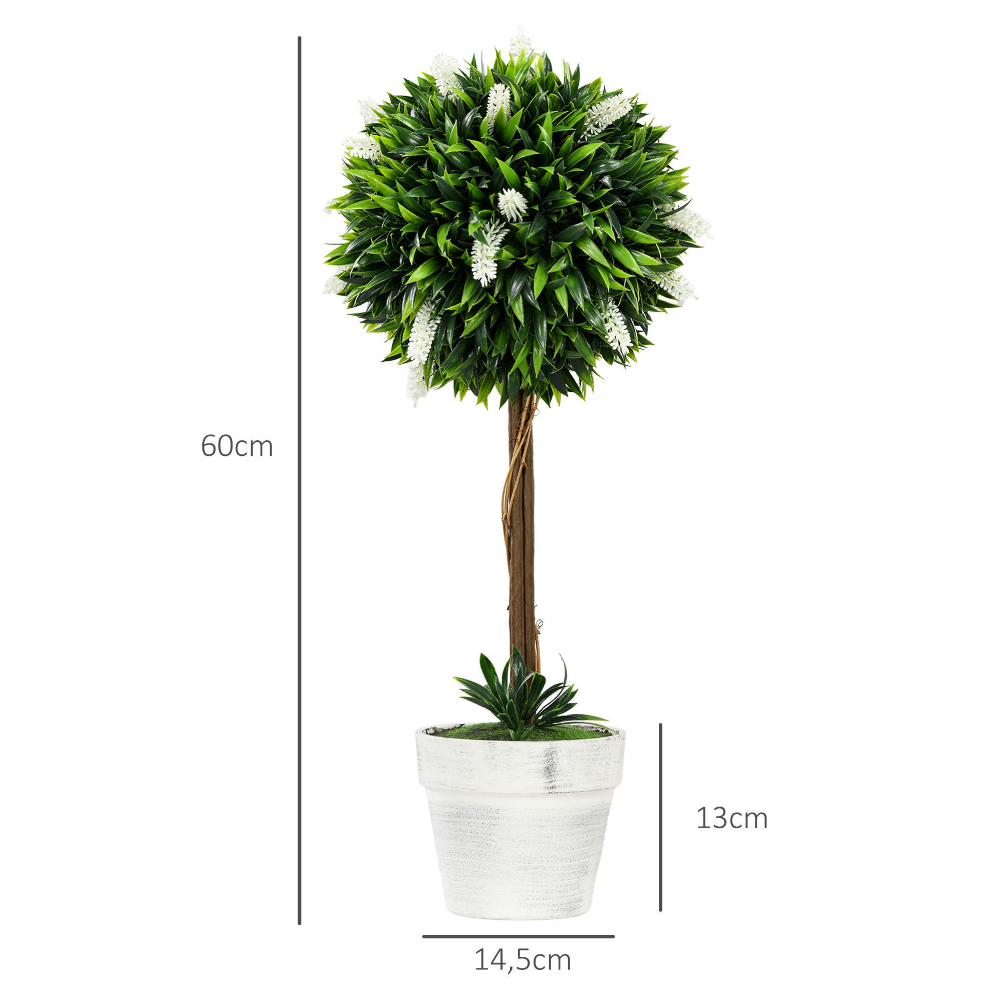 2er-Set Lavendel Kunstbaum, 60 cm hoch, inkl. Topf und Kunstmoos, Weiß