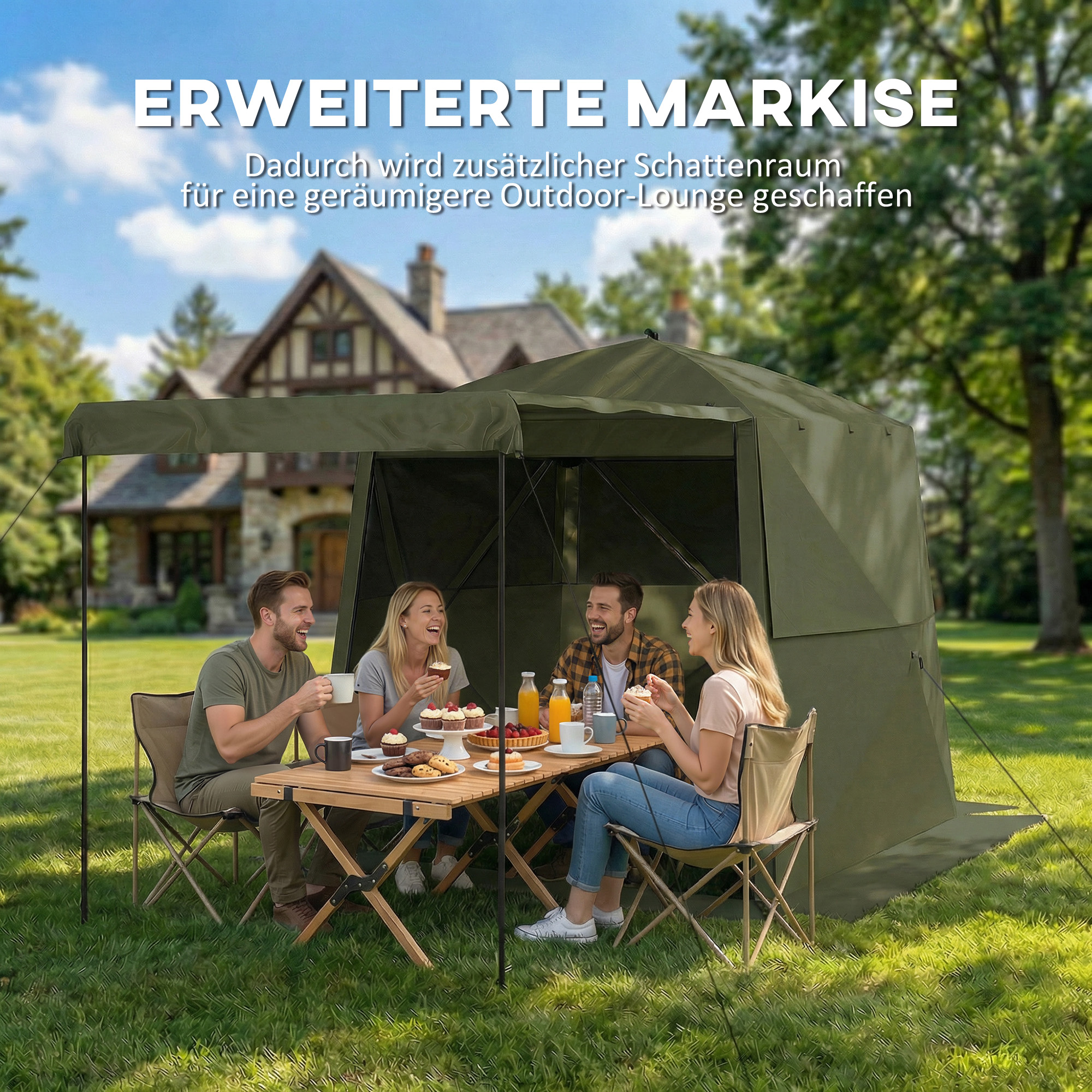 Pavillon 2x2m Wasserdicht Stabil Winterfest Pop-up Faltpavillon mit 4 Seitenteilen Netzfenstern Vortür UV 30+