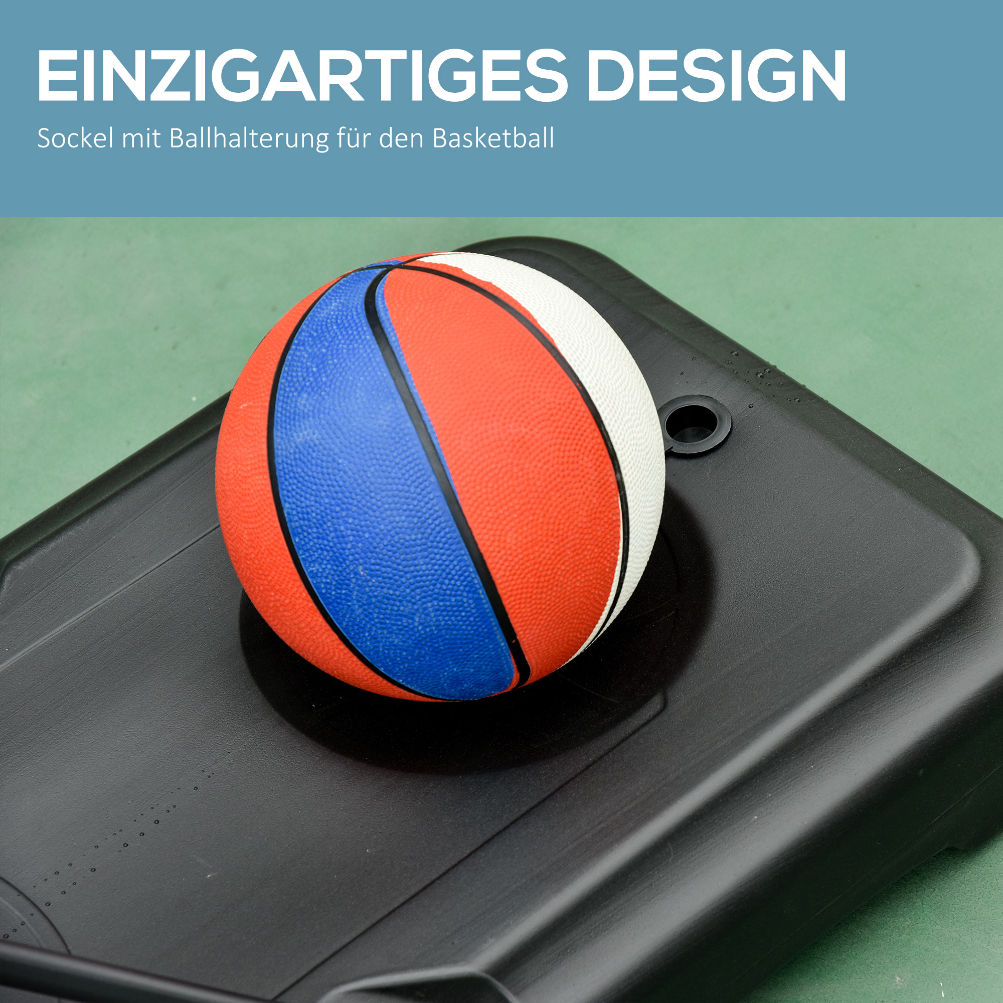 Rollbarer Basketballständer, Verstellbarer Basketballkorb, freistehend, Kunststoff, Stahl, 75L x 83B x 205-261H cm