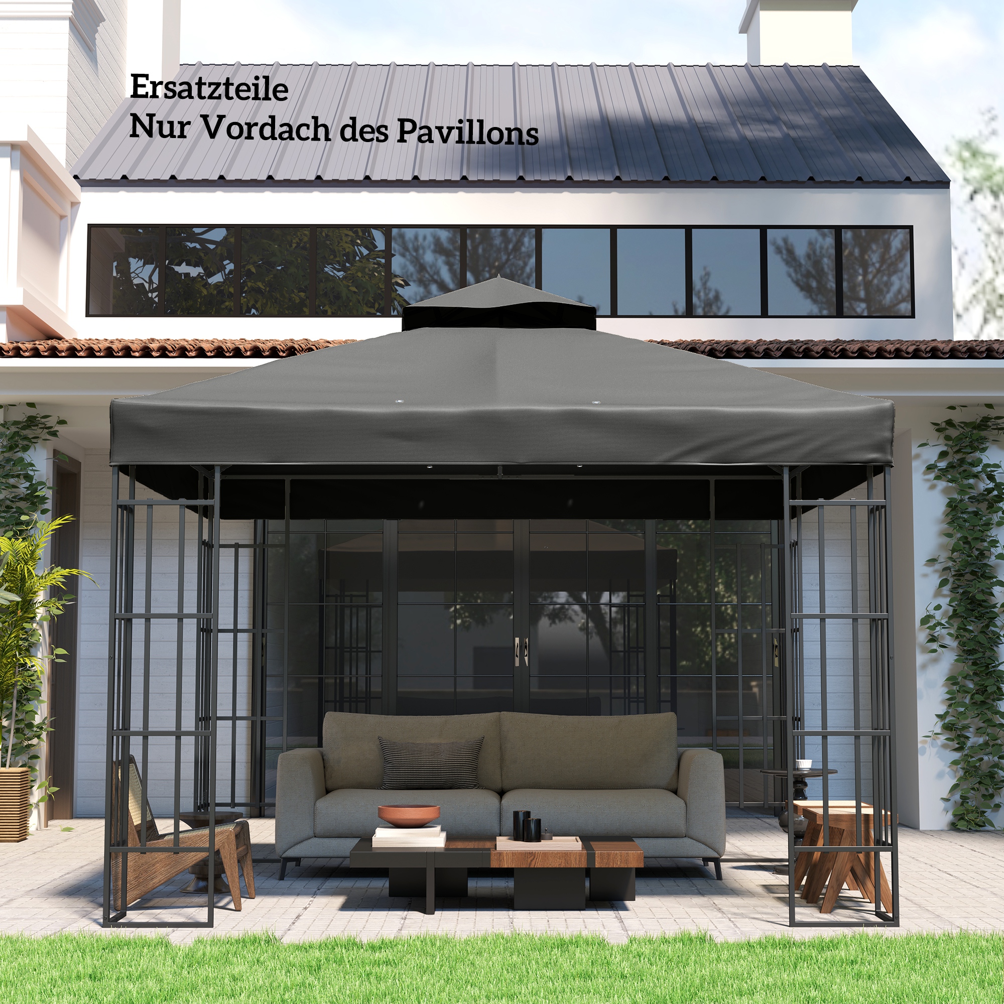 3 x 3 m Ersatzdach für Pavillon, Pavillon-Ersatzplane mit Wasserablauf-Löchern, UPF30+, Sonnenschutz, Dunkelgrau