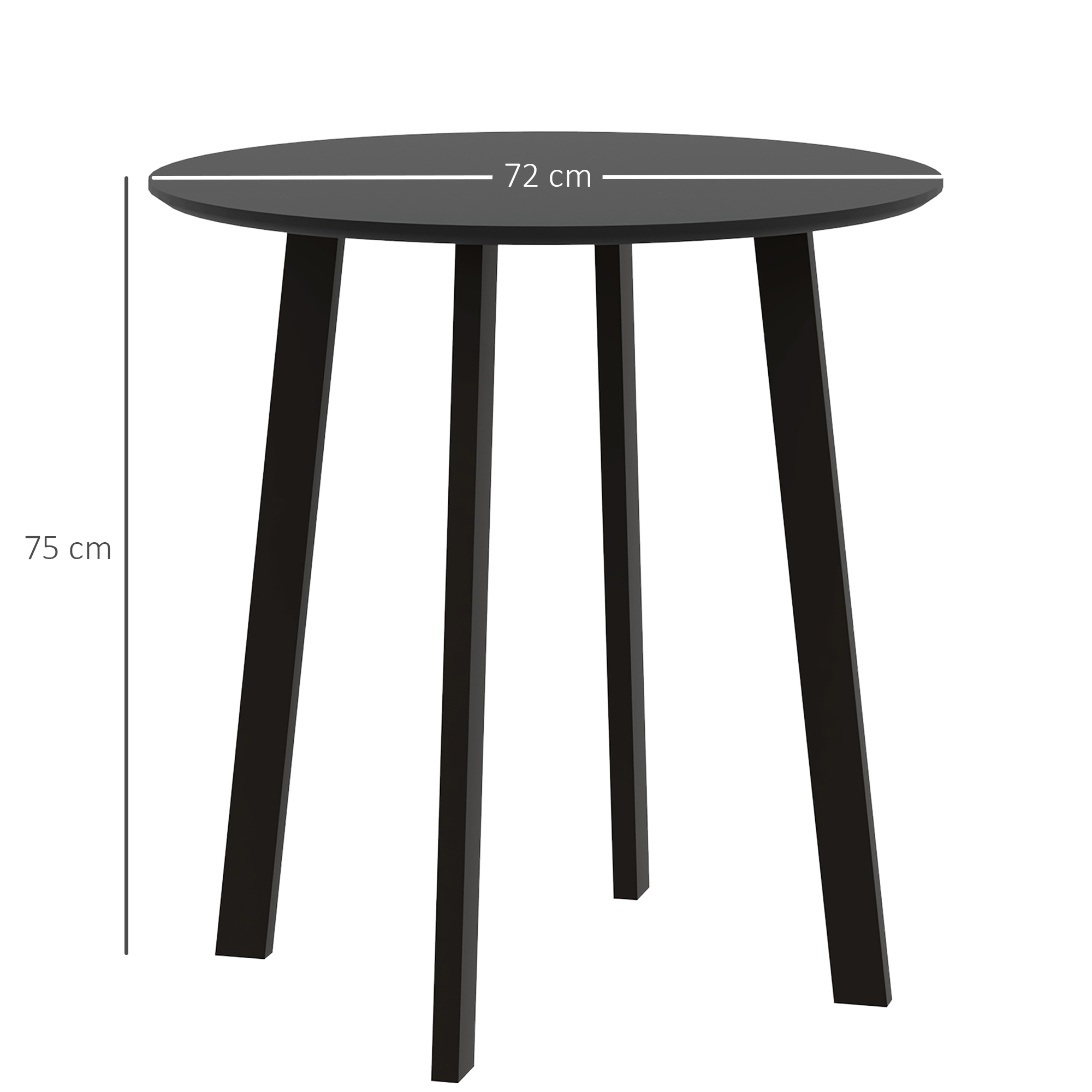 Esstisch für 2 Personen, weiße Tischplatte, Metallbeine mit Fußkappen, Ø72 x 75H cm, Schwarz