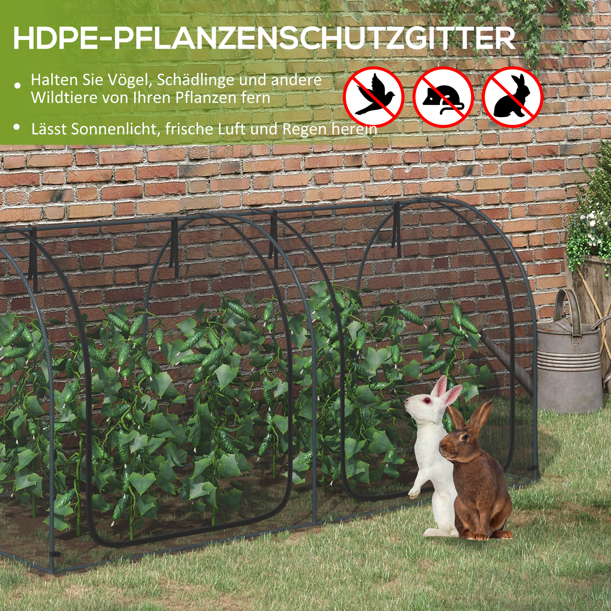2,49 x 1,2 m Gartennetz, Pflanzenschutzzelt mit Tür, Winddichtes Schädlingsschutznetz mit Stahlrahmen, Schwarz