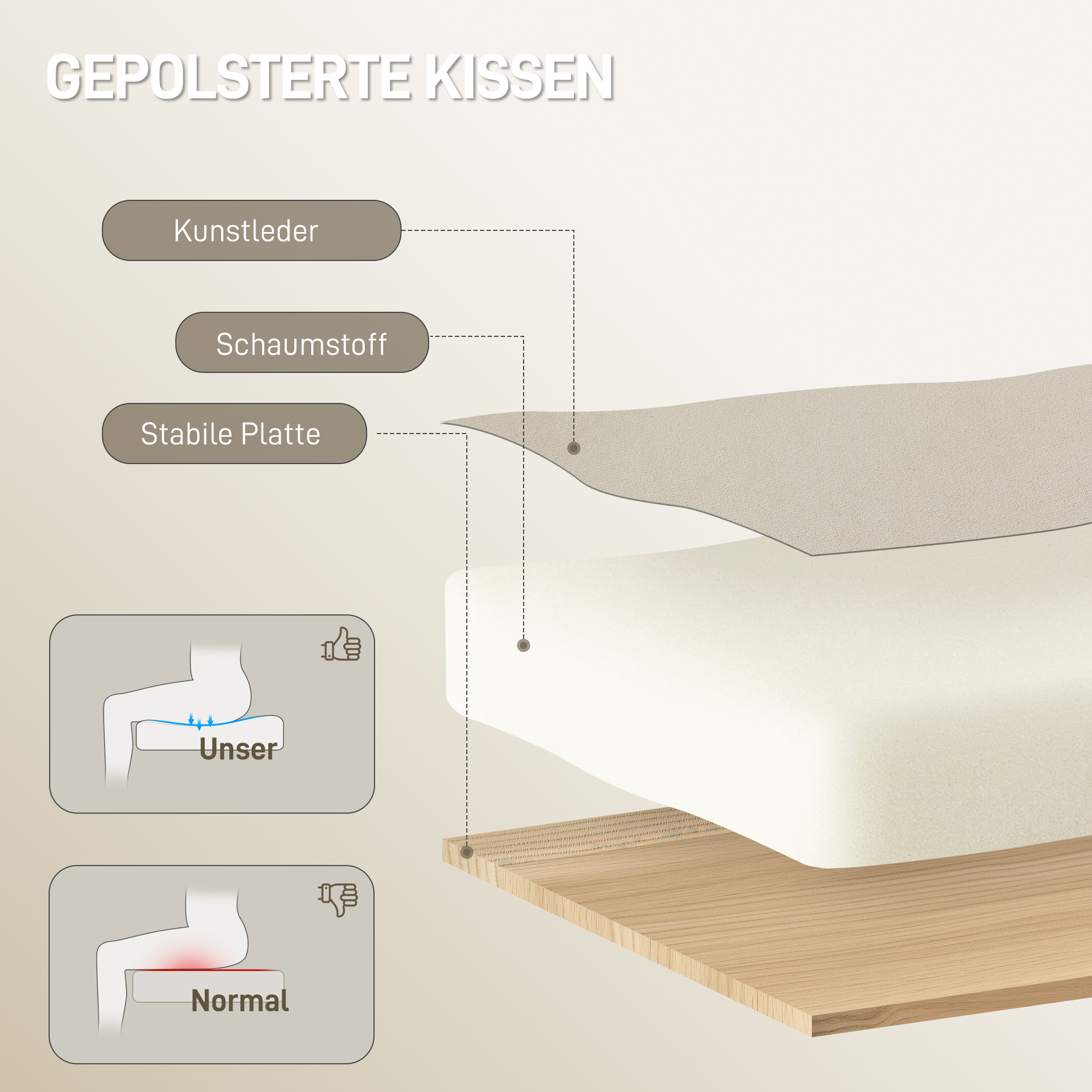 Ergonomischer Bürostuhl mit Fußstütze, Kunstleder-Bezug, rollbar, drehbar, Metall, Beige+Schwarz
