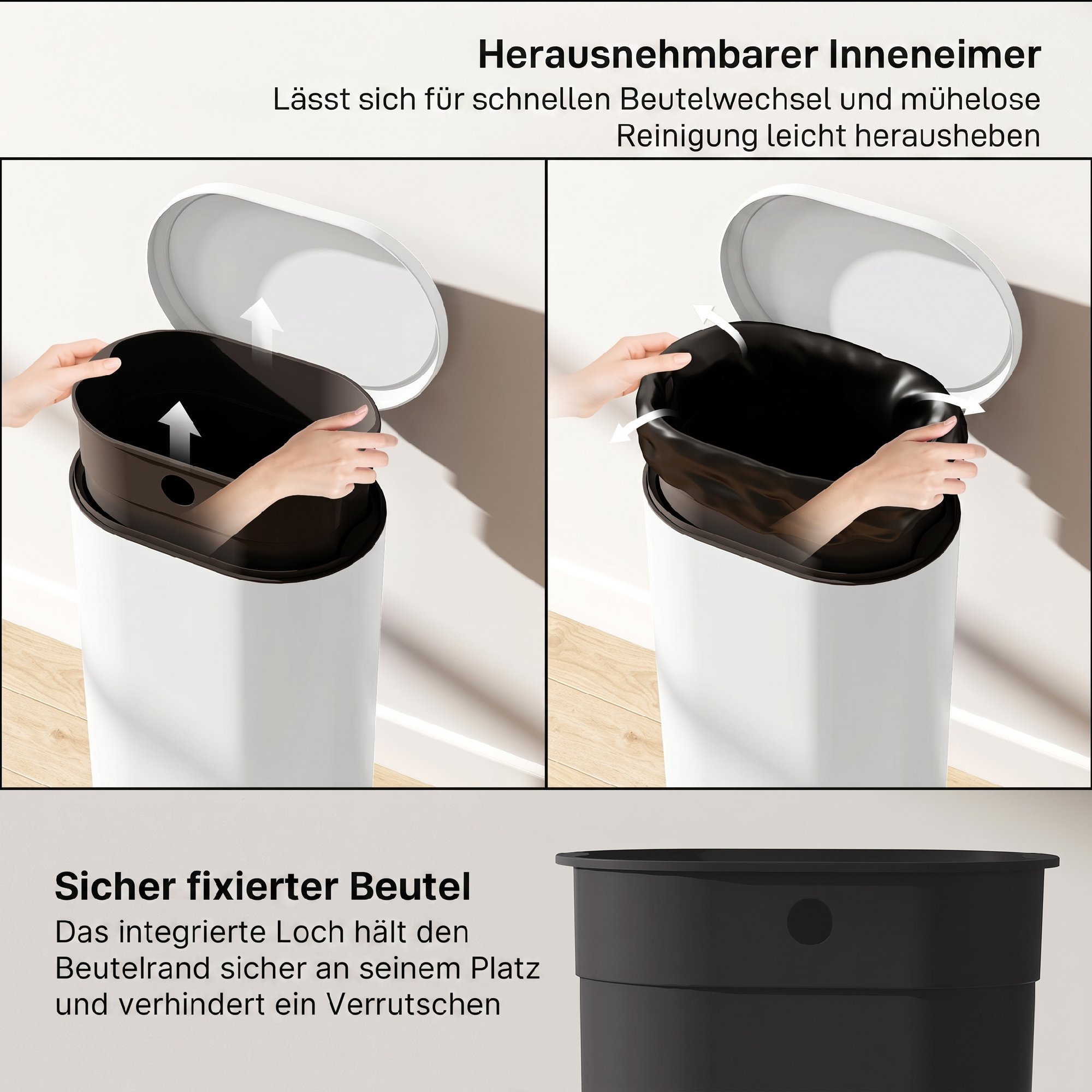 Mülleimer Küche 30 Liter Treteimer mit Soft-Close-Deckel, Pedal aus Metall, Cremeweiß, 36,5 X 31 x 61 cm