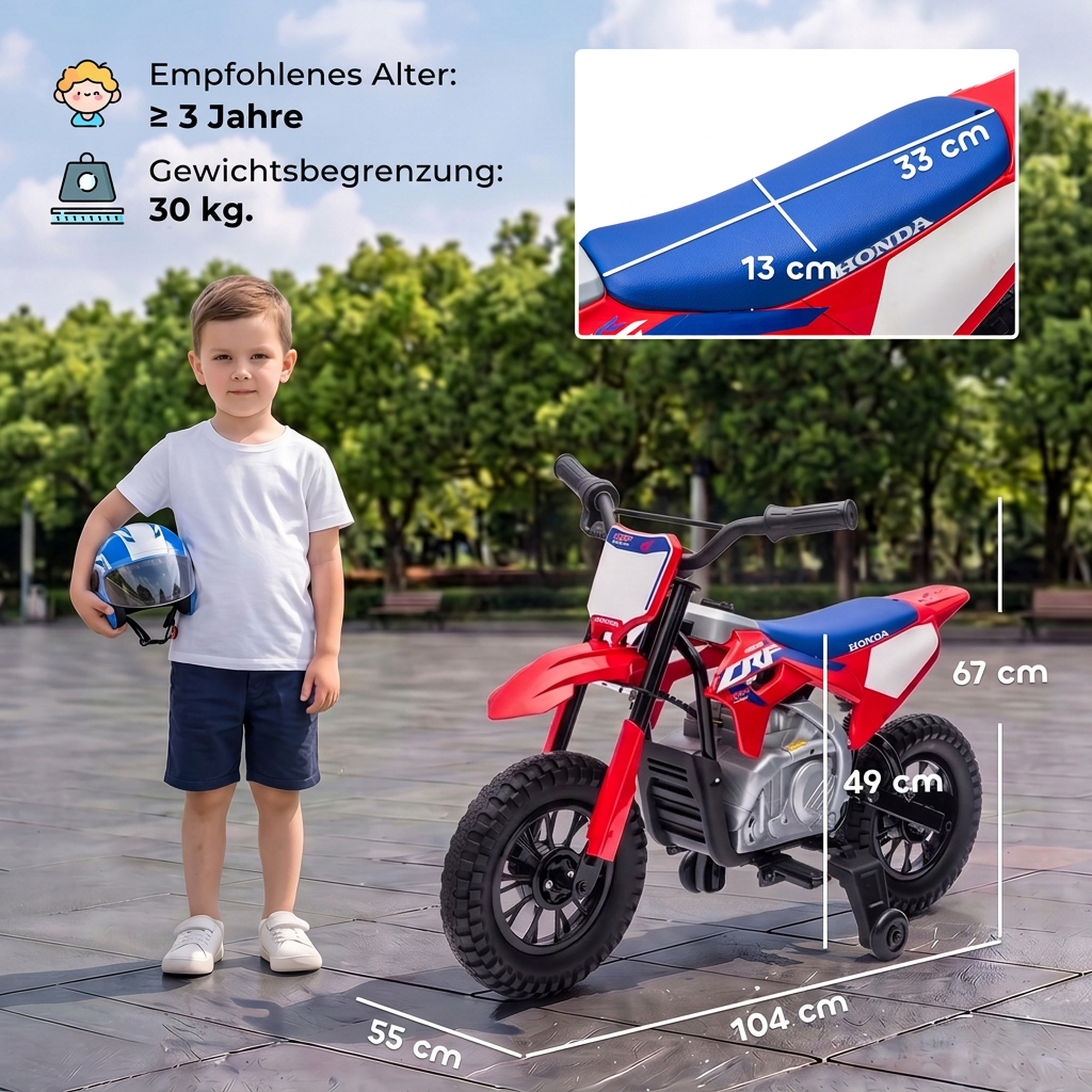 Elektro Motorrad Kinder HONDA CRF 450R 12V Kinder Motocross mit 35W Motor Lithium Akku Hinterradfederung 12 Zoll Rädern