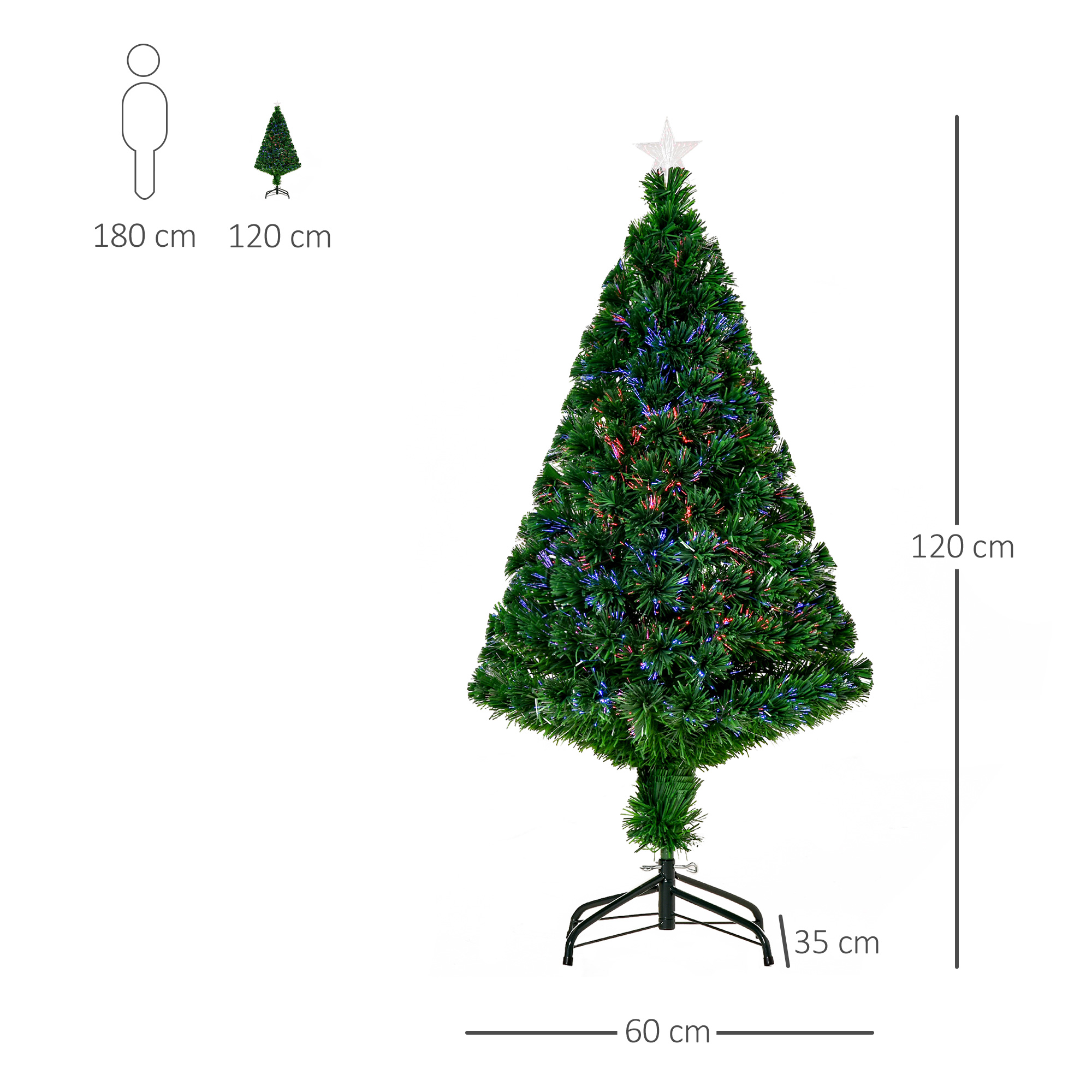Weihnachtsbaum, Kunsttanne mit Weihnachtsschmuck, LED-Lichter, 60 x 60 x 120 cm, Grün