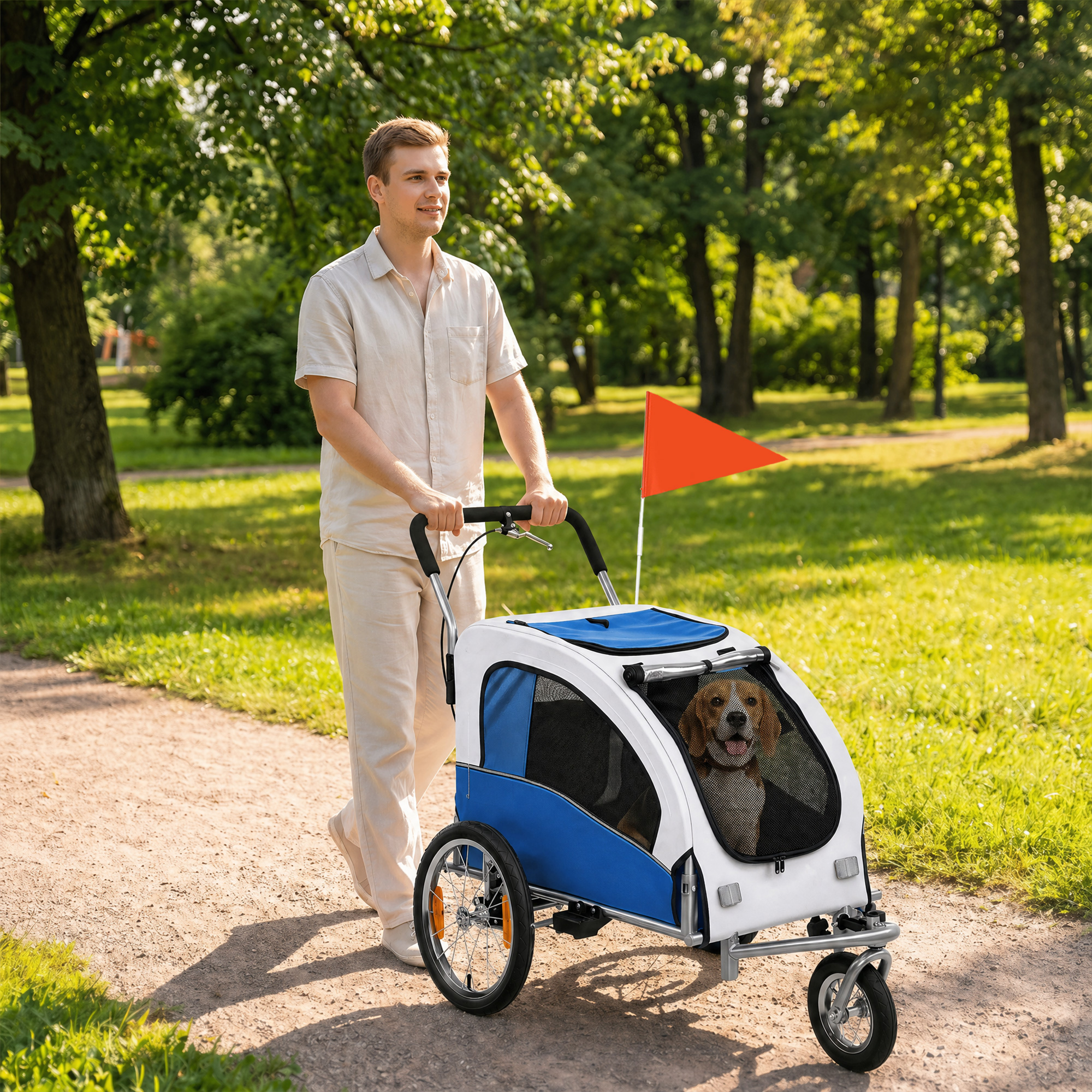 2-in-1 Hundeanhänger für Fahrrad Faltbarer Hundebuggy für kleine & mittelgroße Hunde bis 20 kg, Hellgrau
